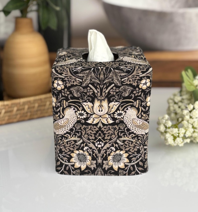 Birds in black reversible tissue box cover