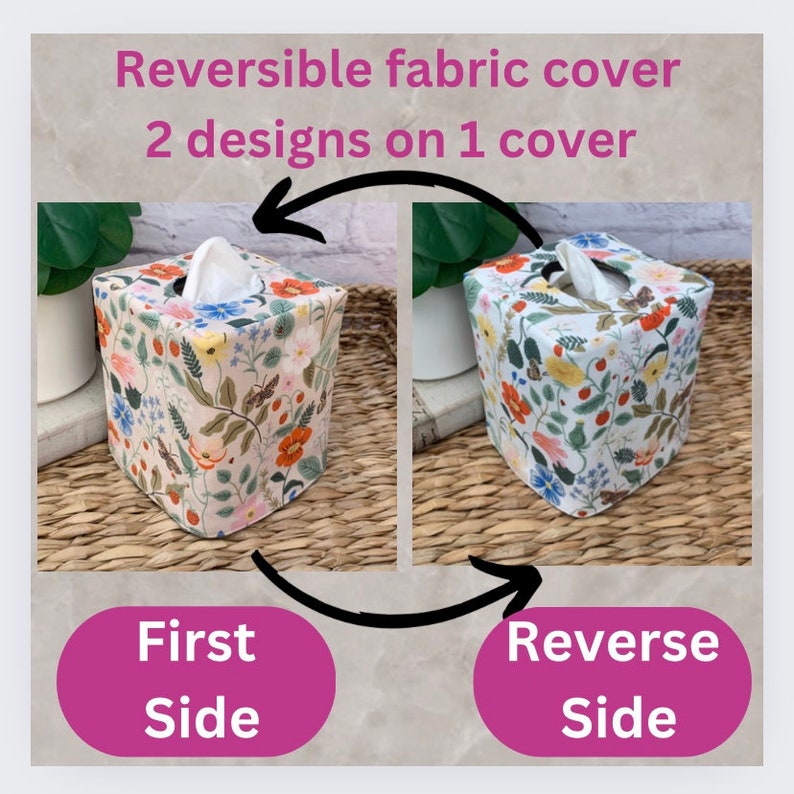Floral reversible tissue box cover