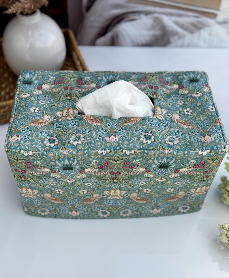 Birds in aqua reversible rectangle tissue box cover