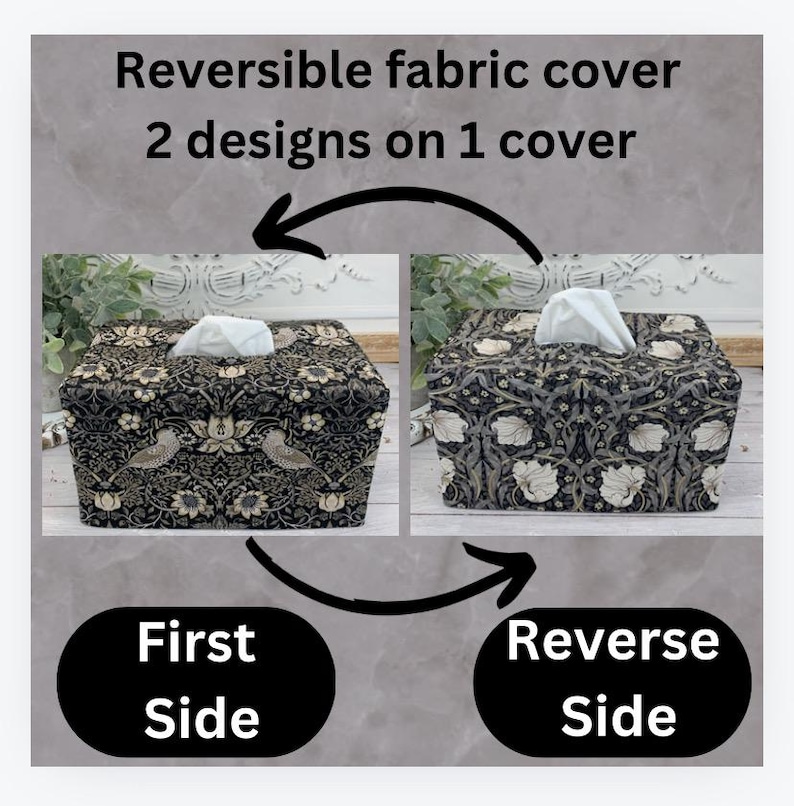 Birds in black reversible rectangle tissue box cover