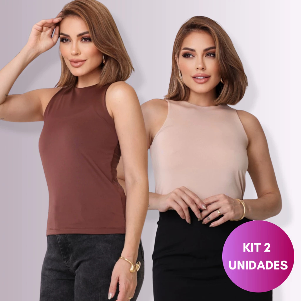 Kit 2 Regatas Blusinhas Feminina Suplex Forro Duplo Tendência Moda Blogueira