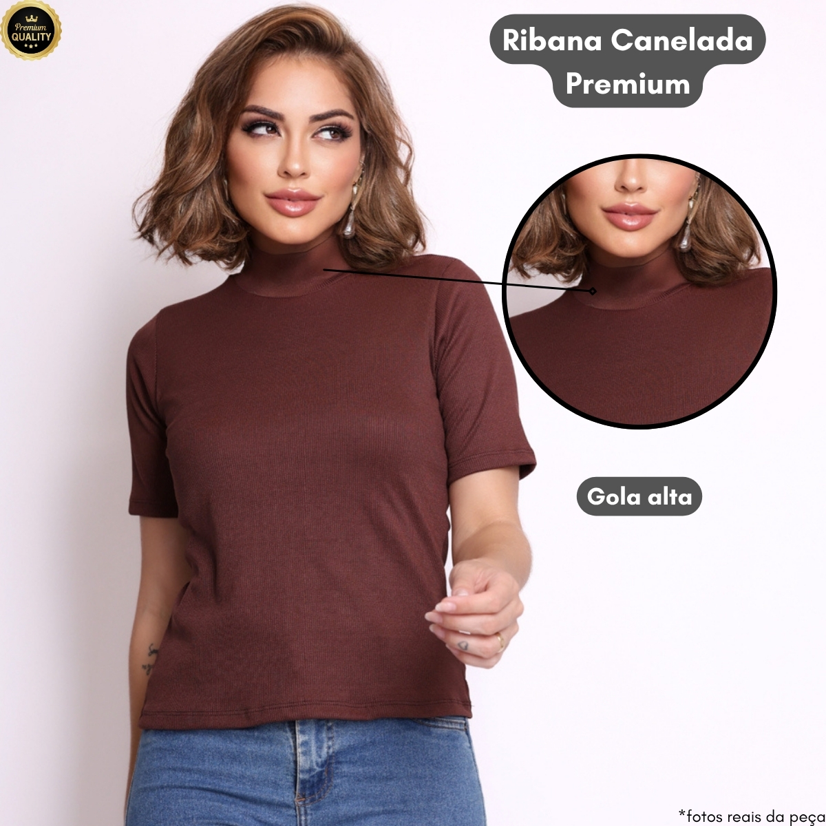 Blusa Canelada Gola Alta Feminina 