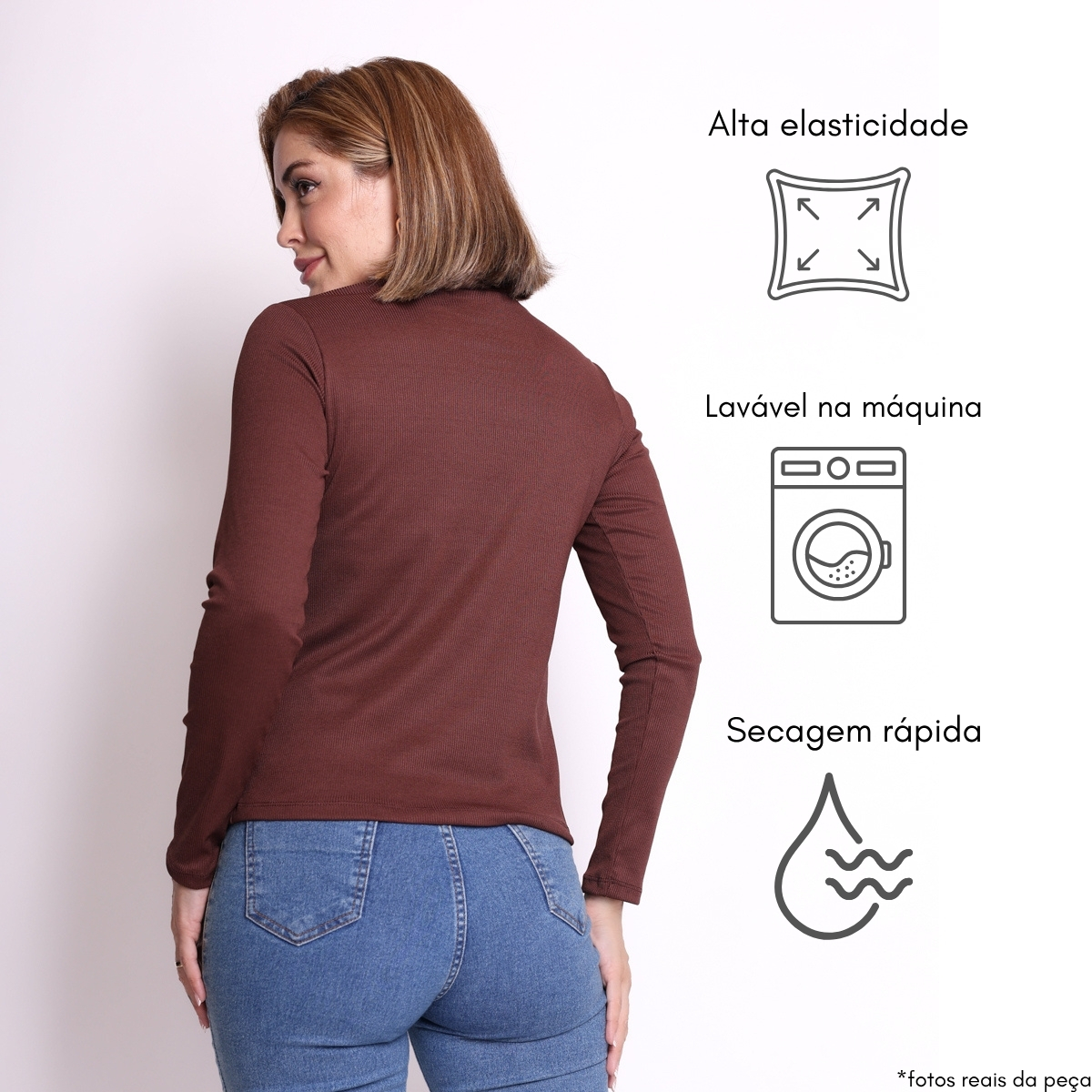 Blusa Cacharrel Canelada Camiseta Manga Longa 