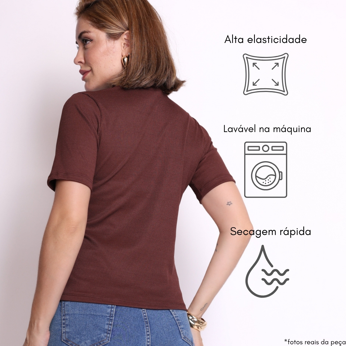 Blusa Canelada Gola Alta Feminina 