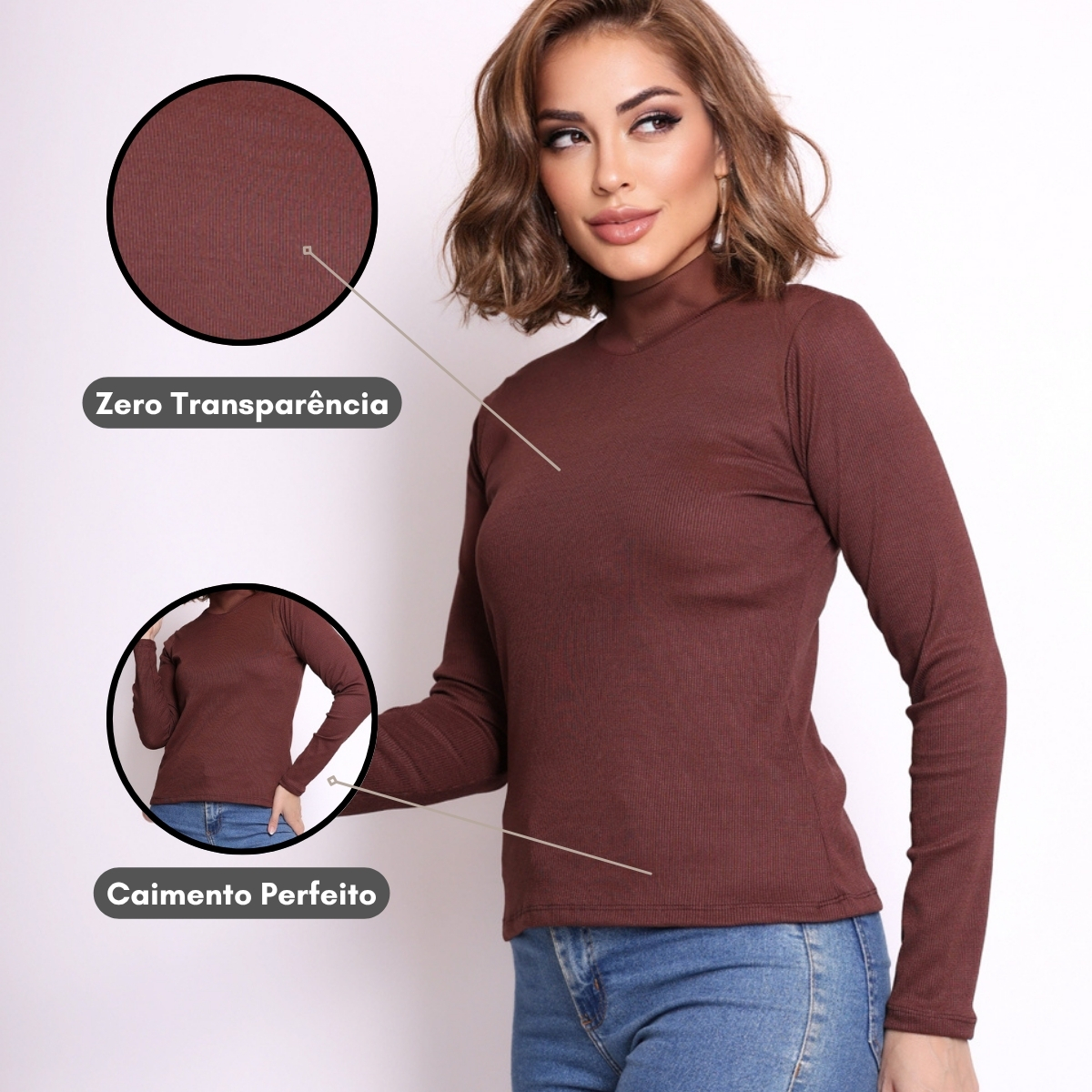 Blusa Cacharrel Canelada Camiseta Manga Longa 