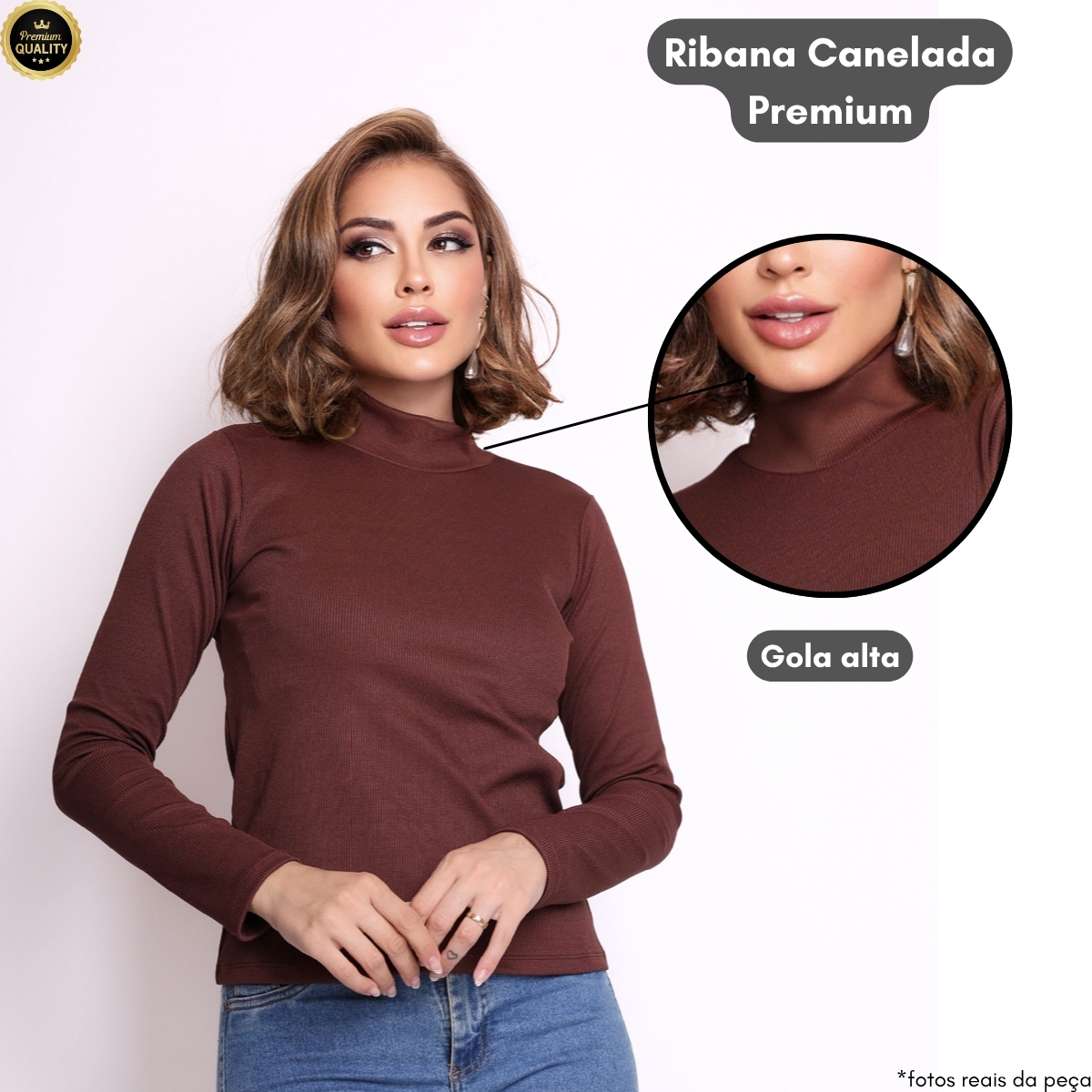 Blusa Cacharrel Canelada Camiseta Manga Longa 