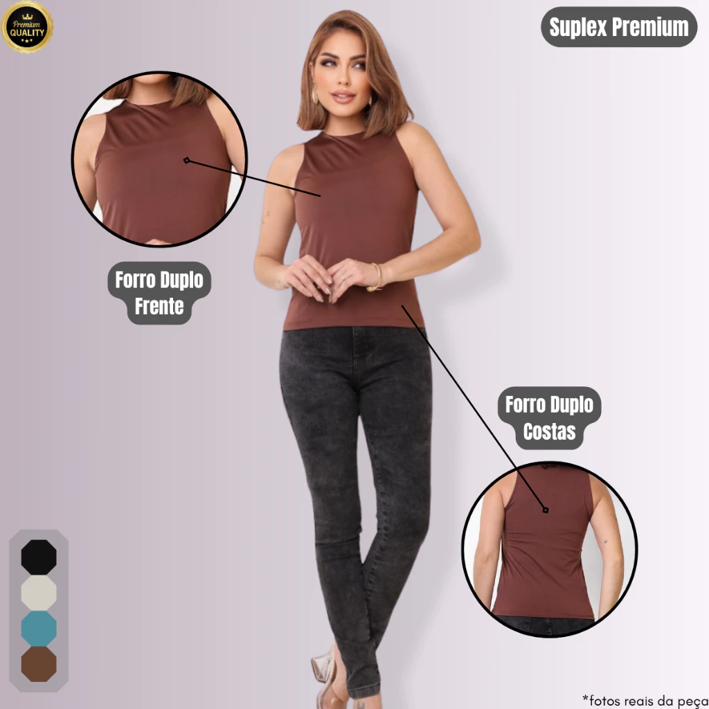 Kit 2 Regatas Blusinhas Feminina Suplex Forro Duplo Tendência Moda Blogueira