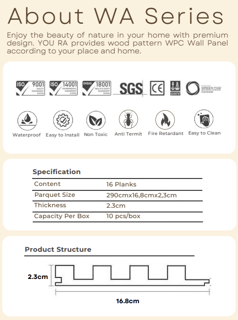 YOURA - WPC PANEL WA SERIES - ARTIC WHITE - 16,8 CM X 290 CM