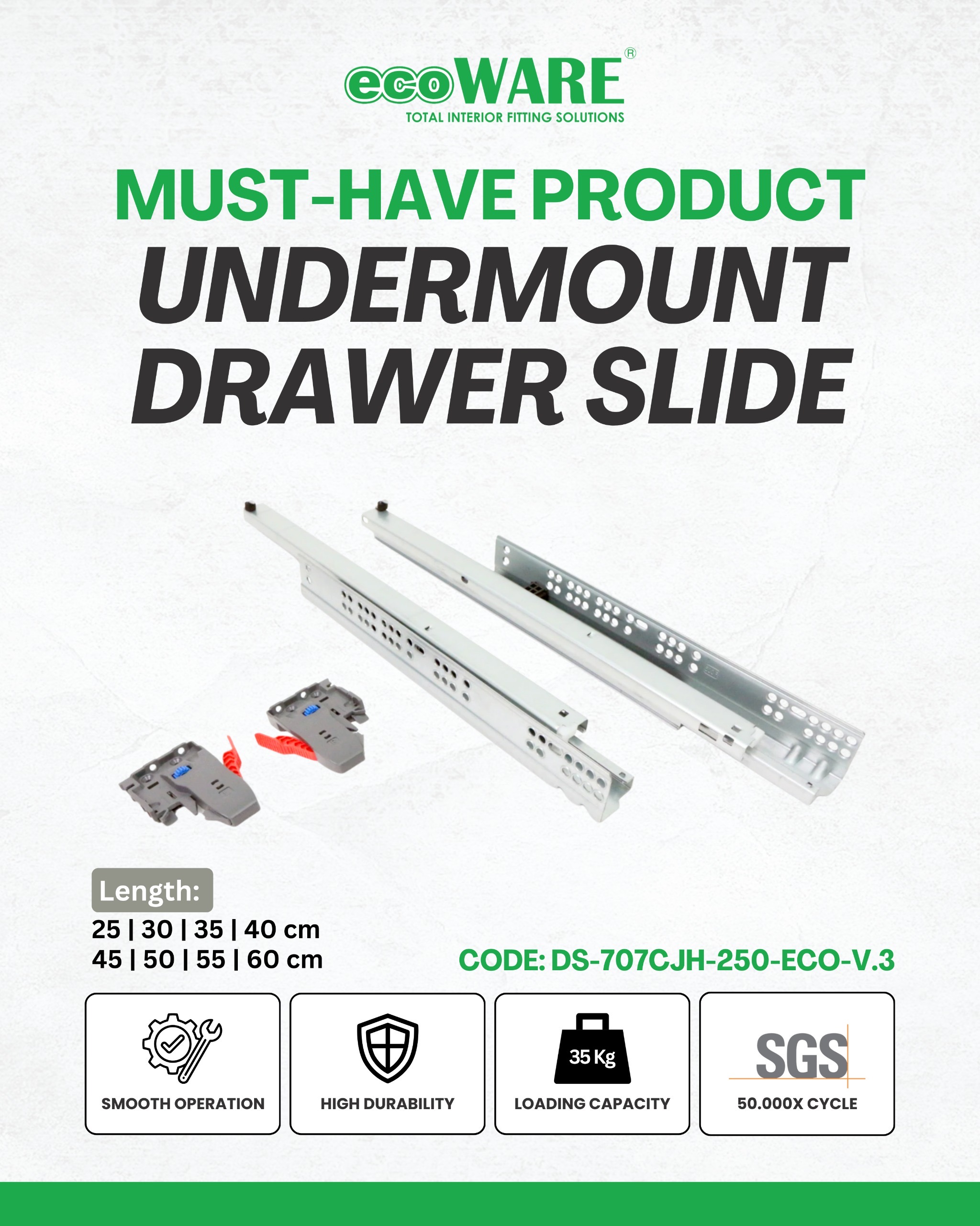 ECOWARE - REL TANDEM SOFTCLOSE FULL EXT WITH CLIP ON