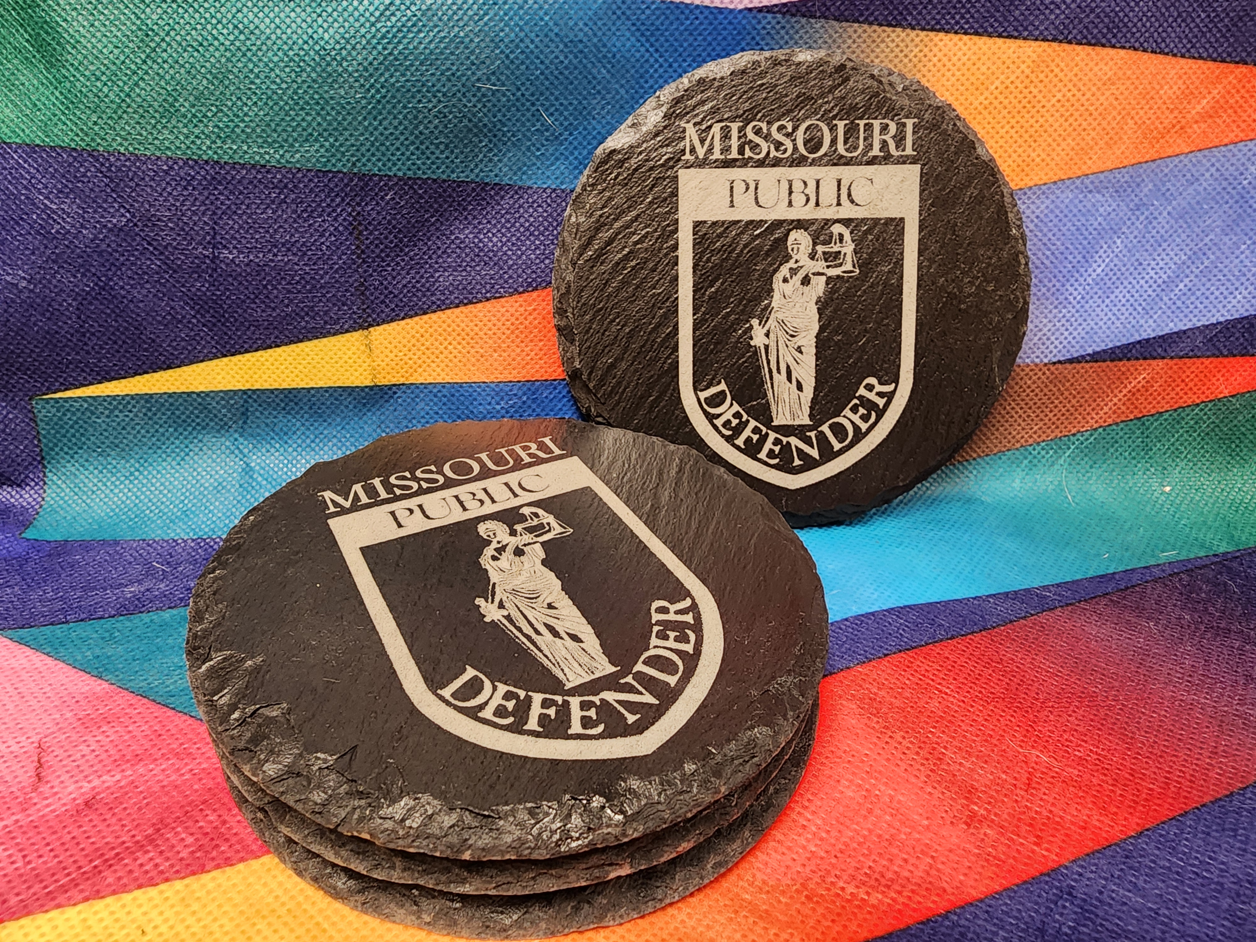 Set of 4 Round Slate Coasters - Missouri Public Defender