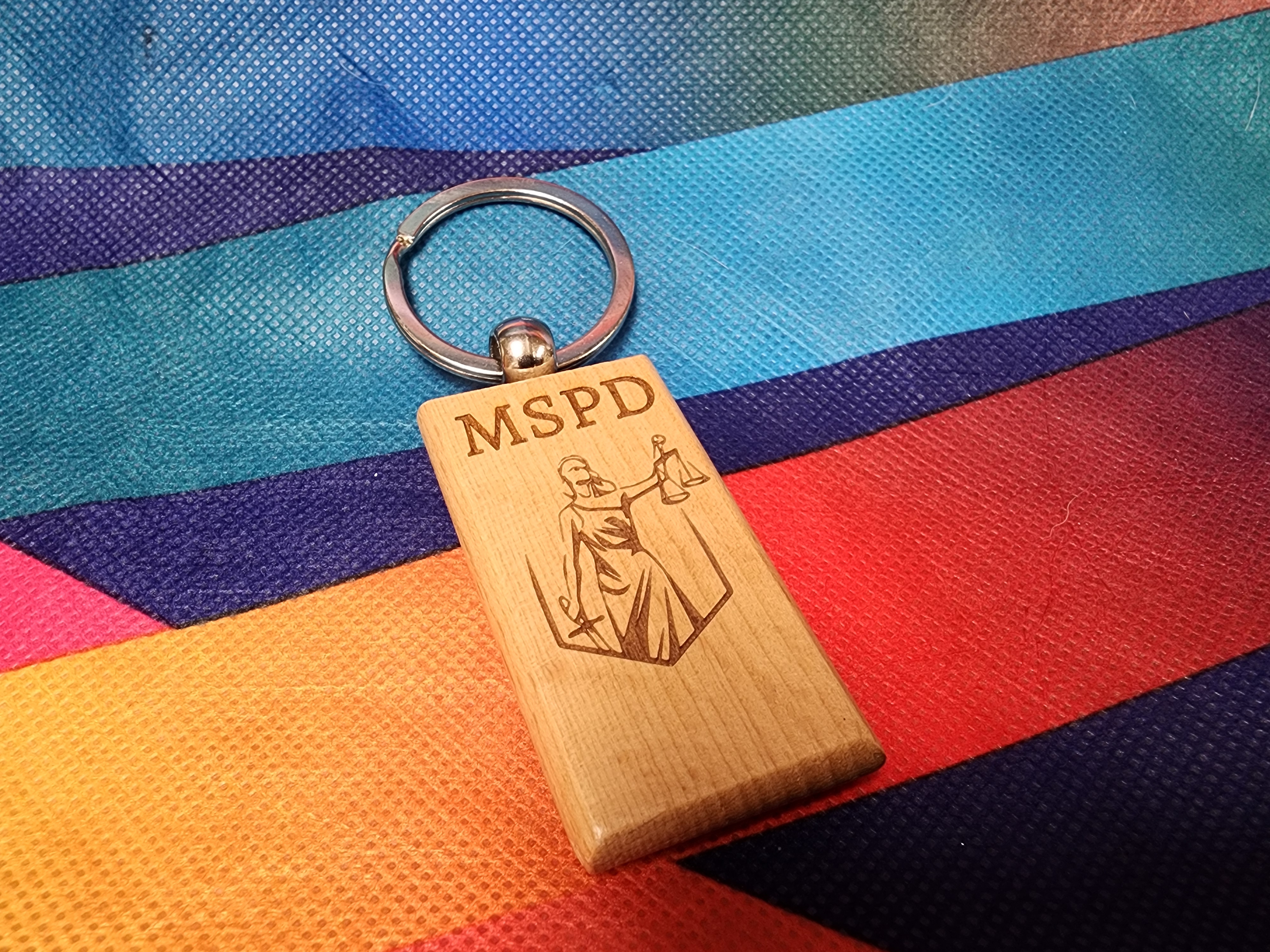 Click to Customize! Engraved Beech Wood Keychain, Themis - DEFENDER Series