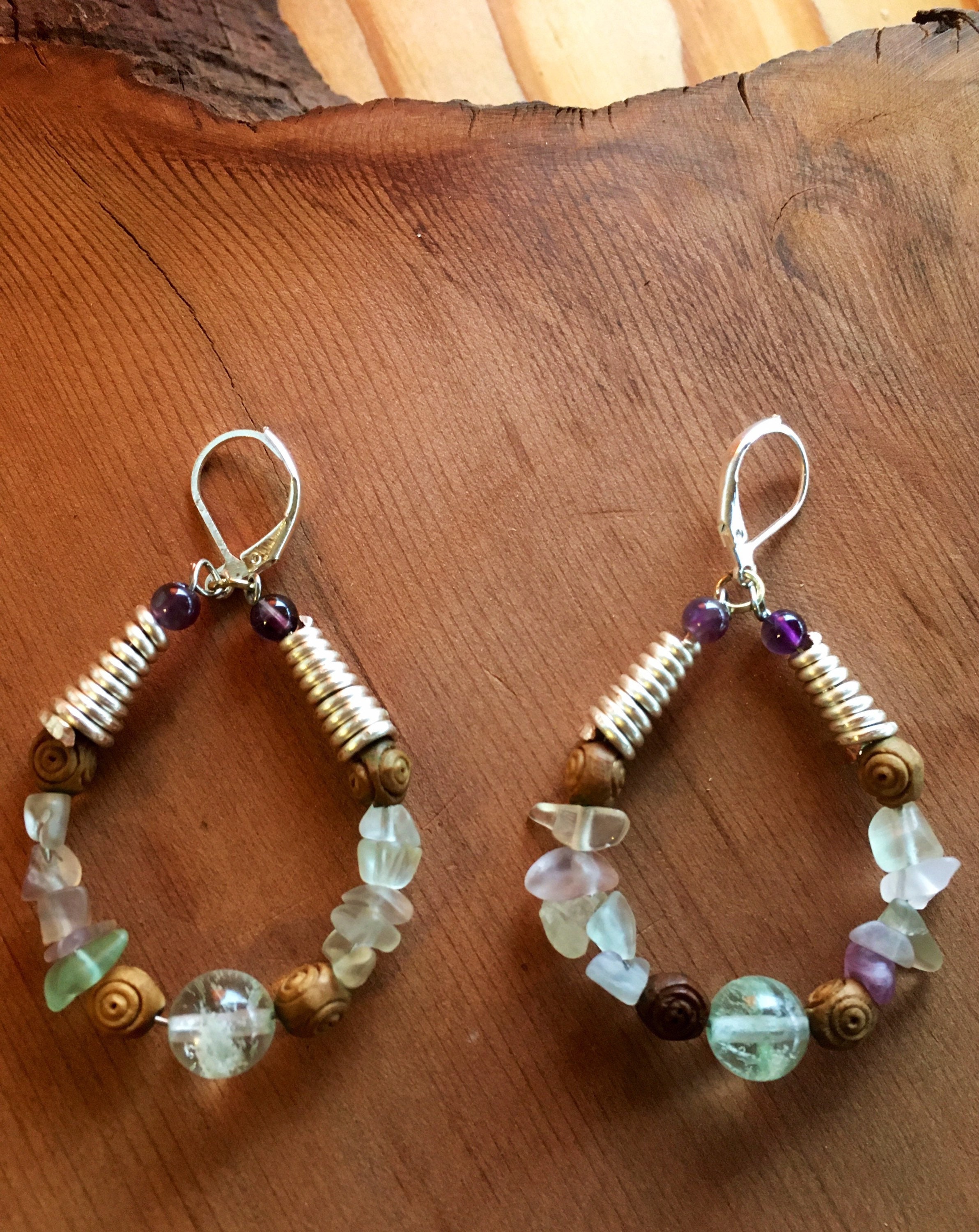 Fluorite crystal Hoop Earrings