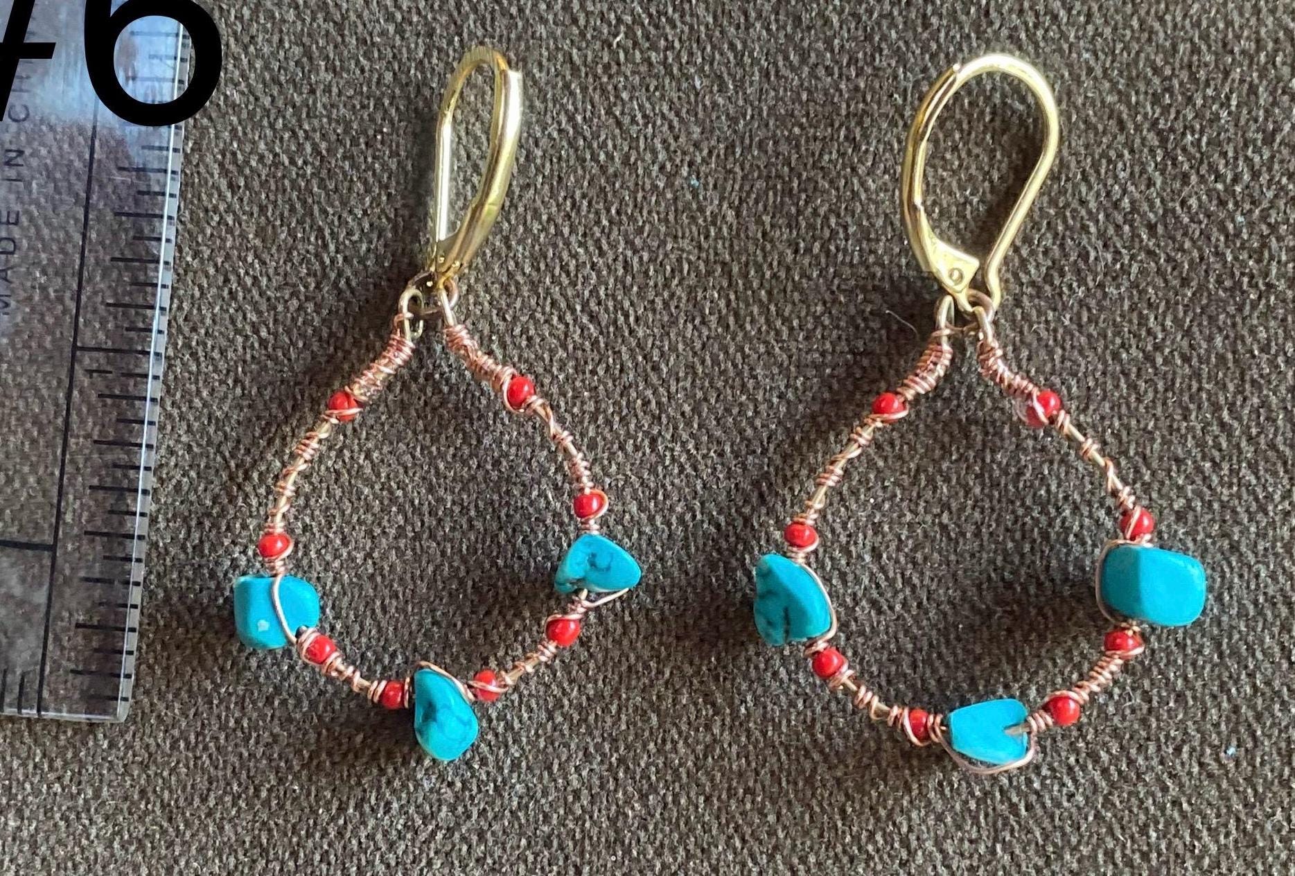 Turquoise and Hot Pink glass seed beads Hoop Earrings