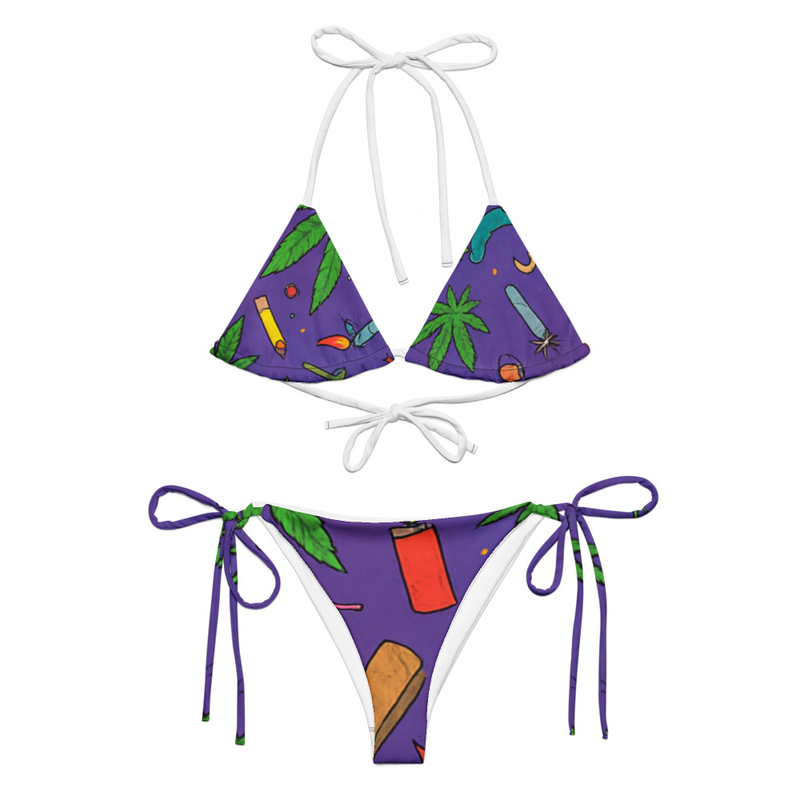 All-over print recycled string bikini 420 buds gang