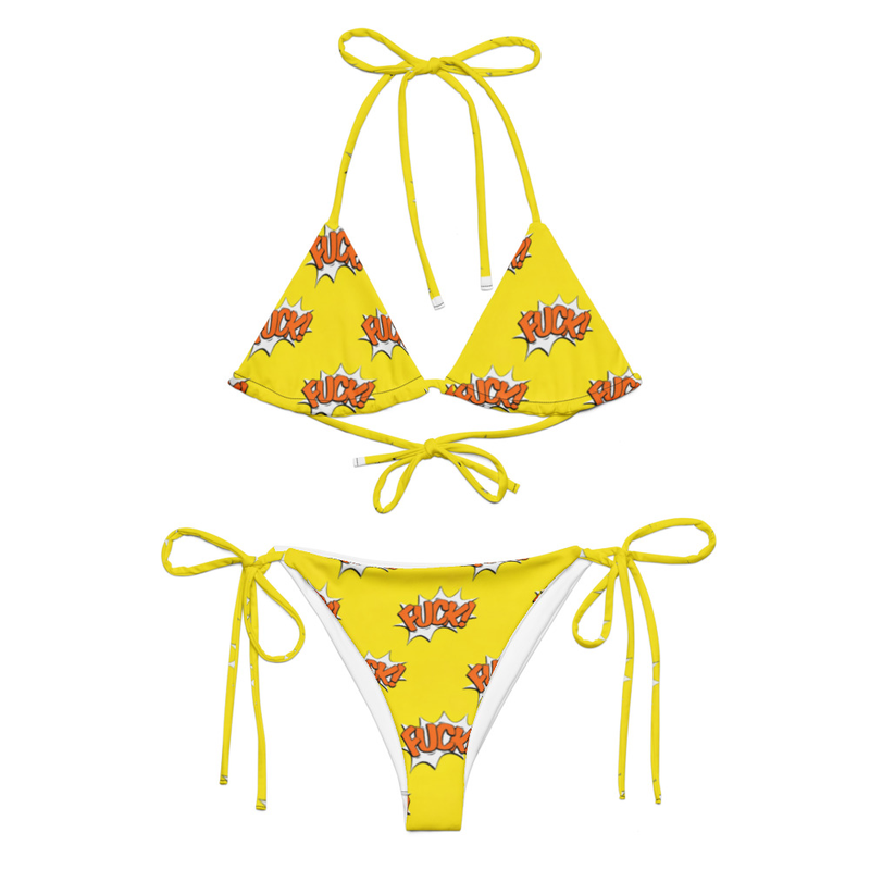 Yellow Pop F**K pattern Bikini Set