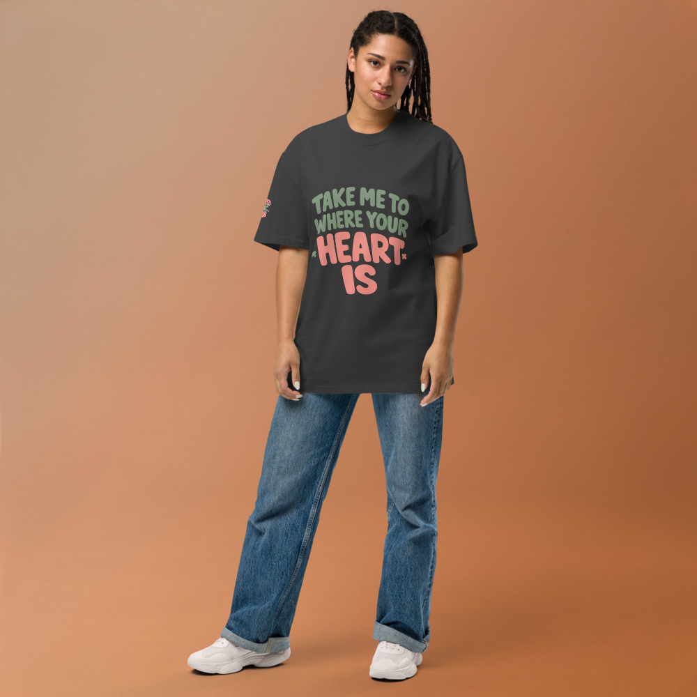 Oversized faded t-shirt "Take me to where your heart is"