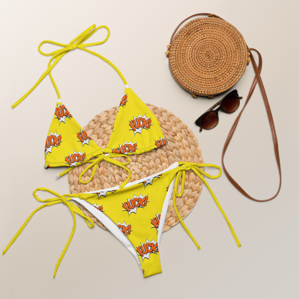 Yellow Pop F**K pattern Bikini Set