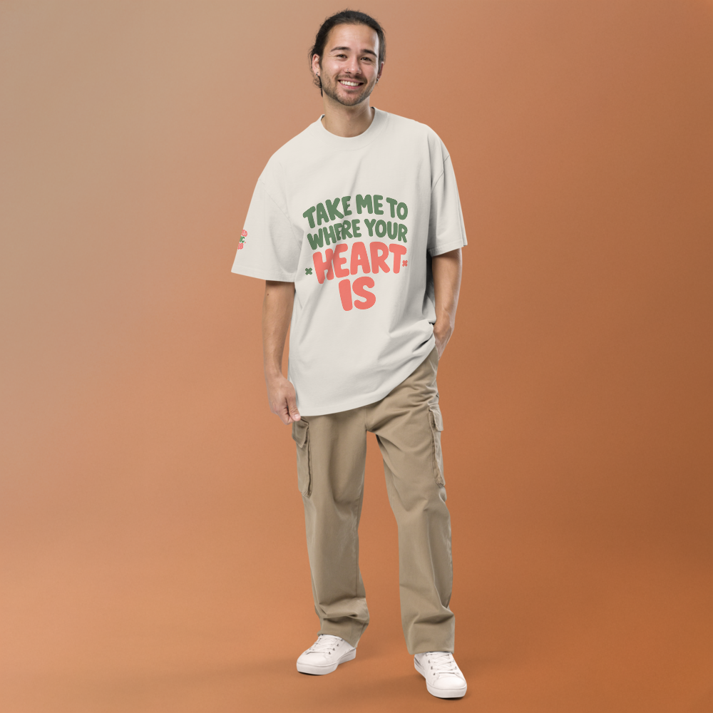 Oversized faded t-shirt "Take me to where your heart is"