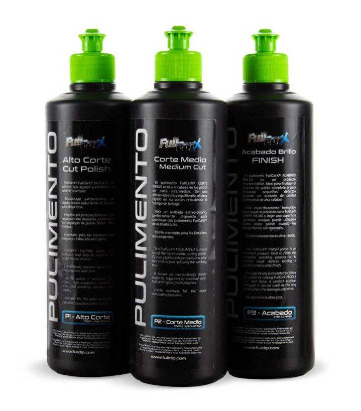Kit de pulido para coche 3 pasos FullCarX – Alto corte, corte medio y acabado brillo