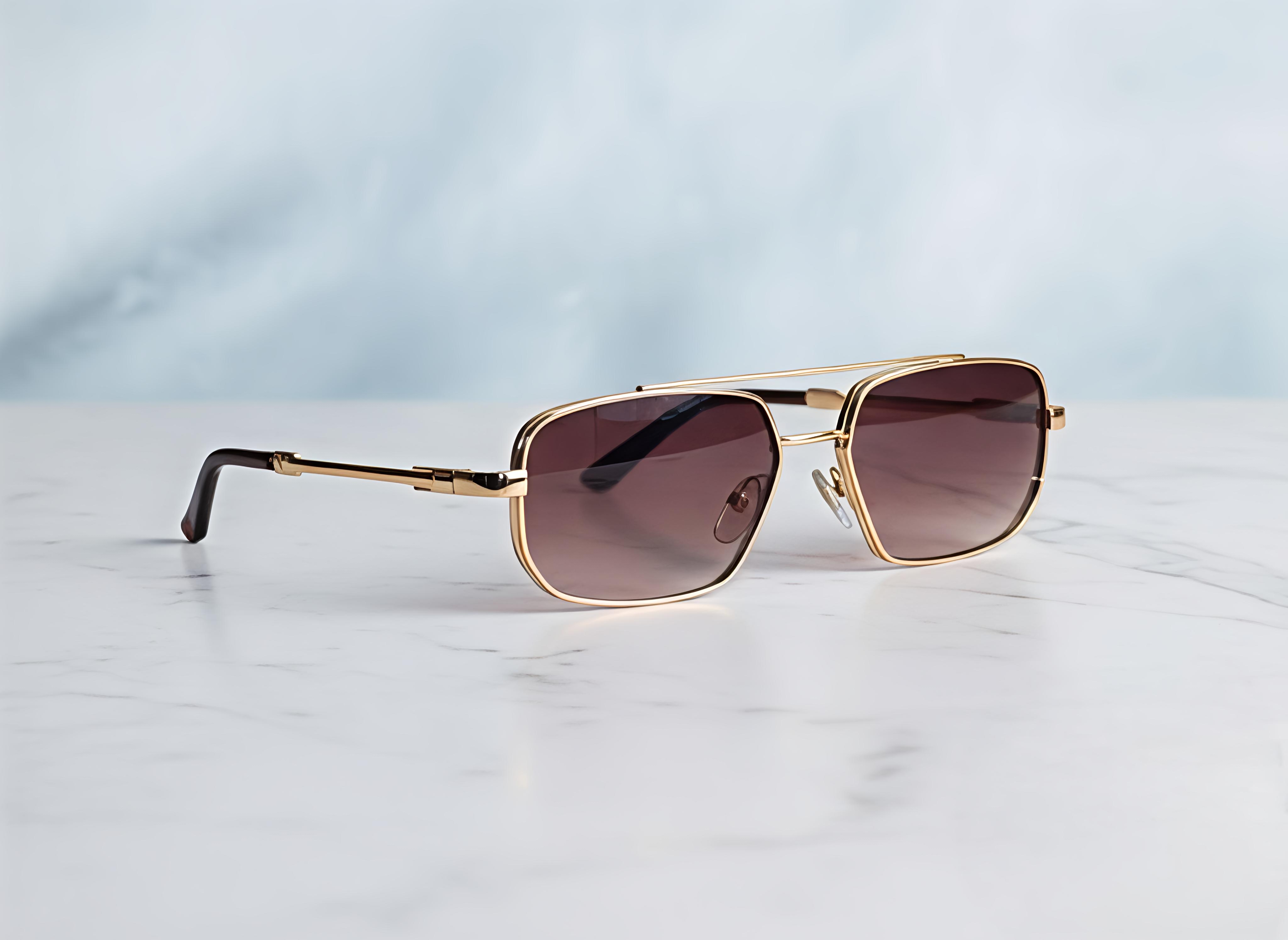 Gold Frame Hexagonal Rectangular Sunglasses