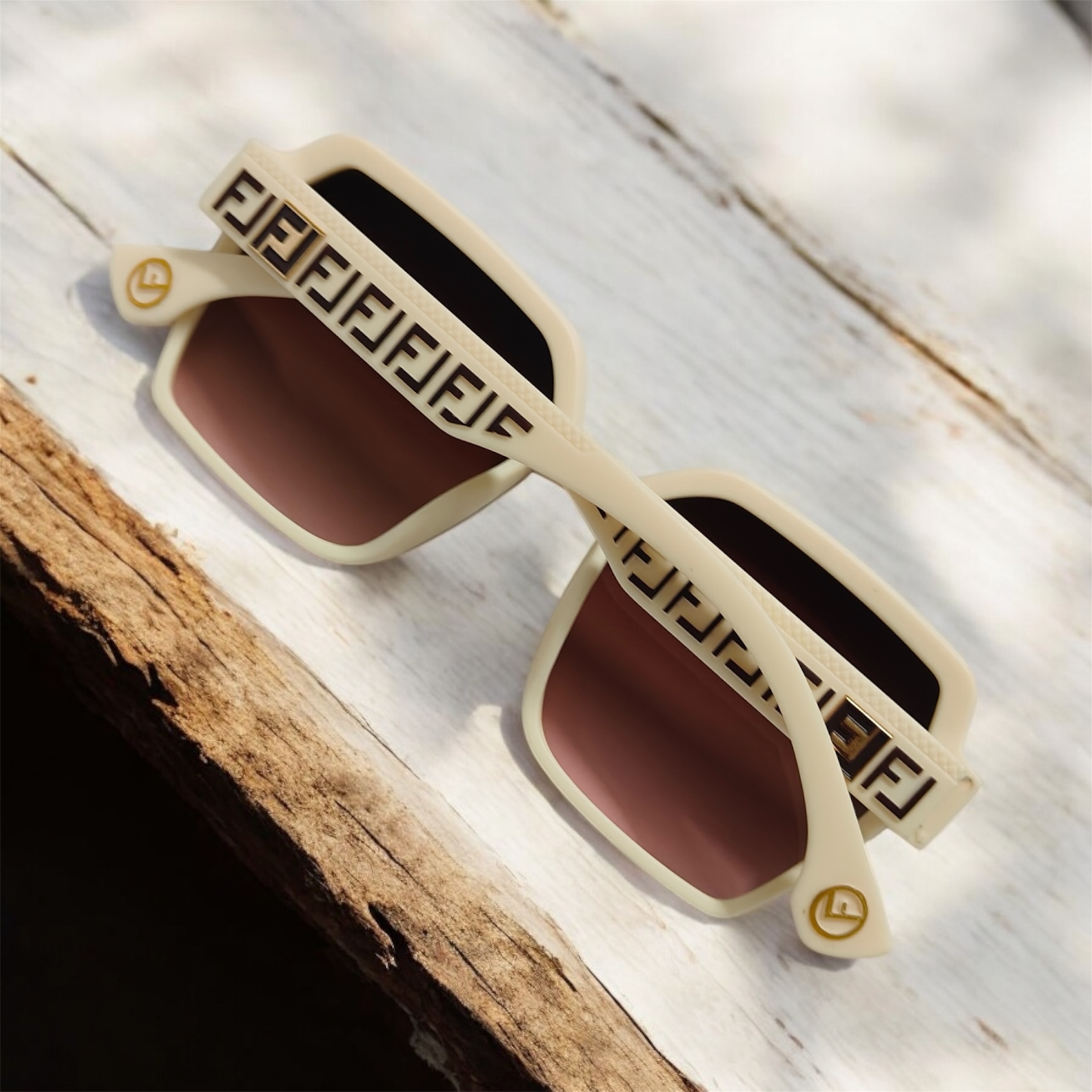 Stylish Off-White Sunglasses with Caramel Brown Tinted Lenses