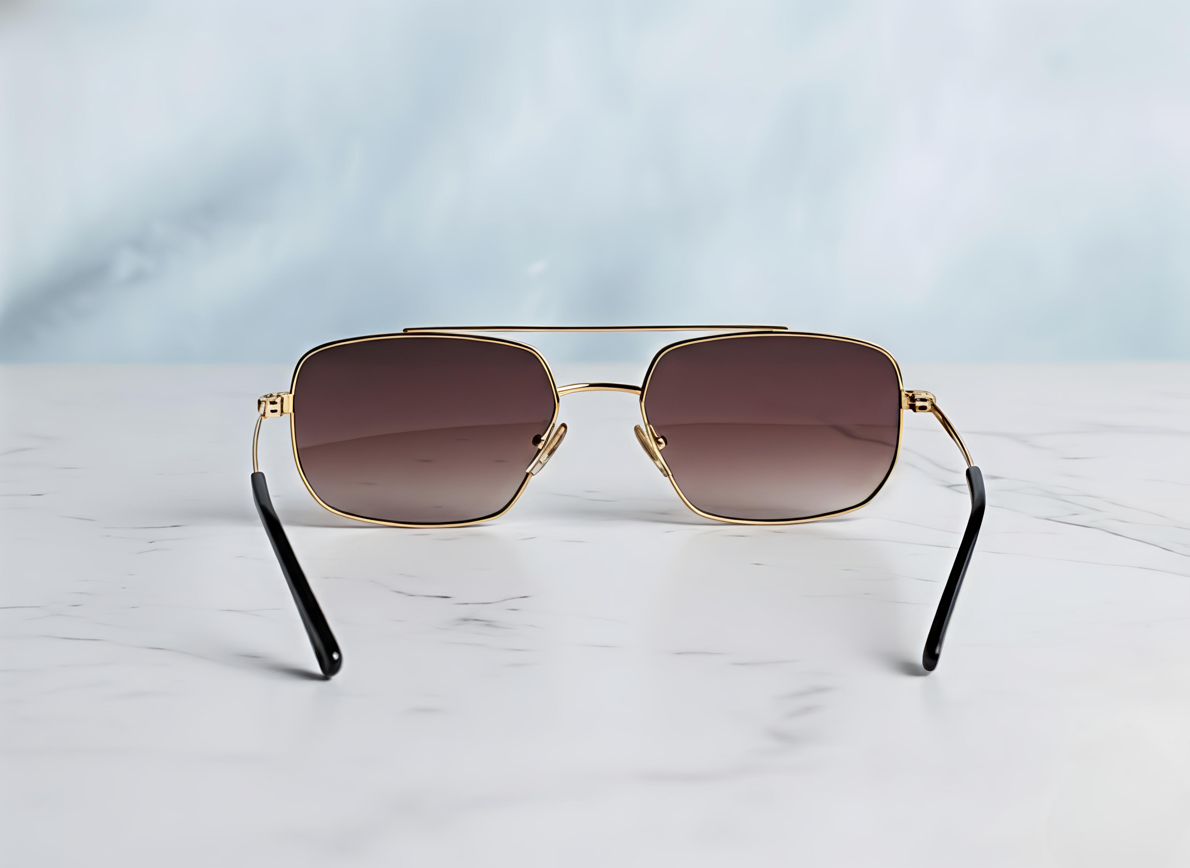 Gold Frame Hexagonal Rectangular Sunglasses
