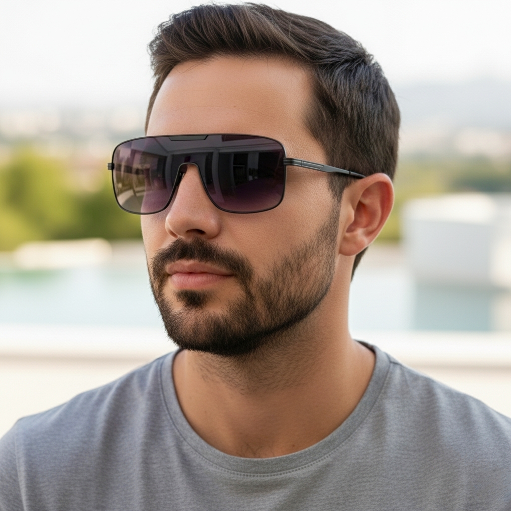 Classic Flat Top Shield Metal Sunglasses