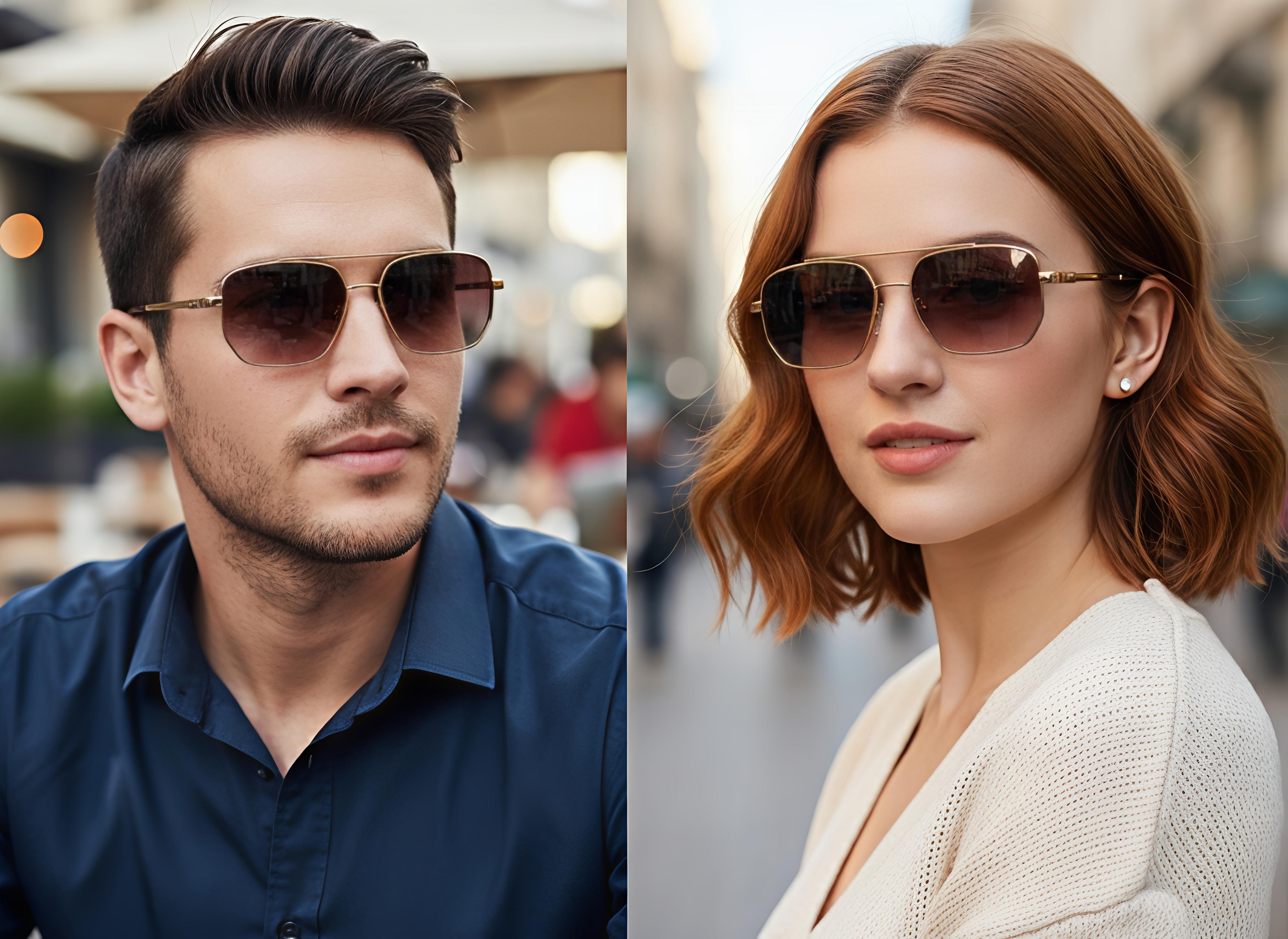 Gold Frame Hexagonal Rectangular Sunglasses