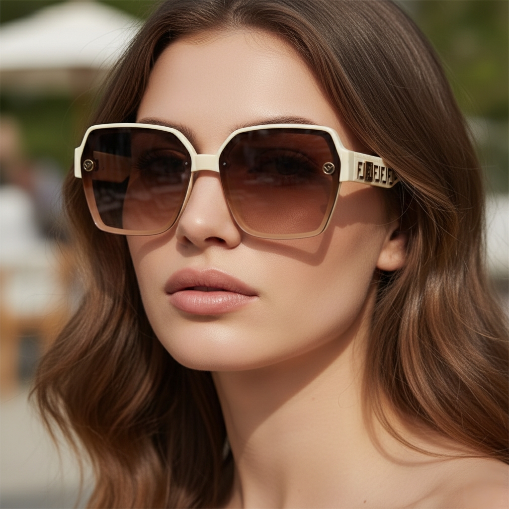 Stylish Off-White Sunglasses with Caramel Brown Tinted Lenses