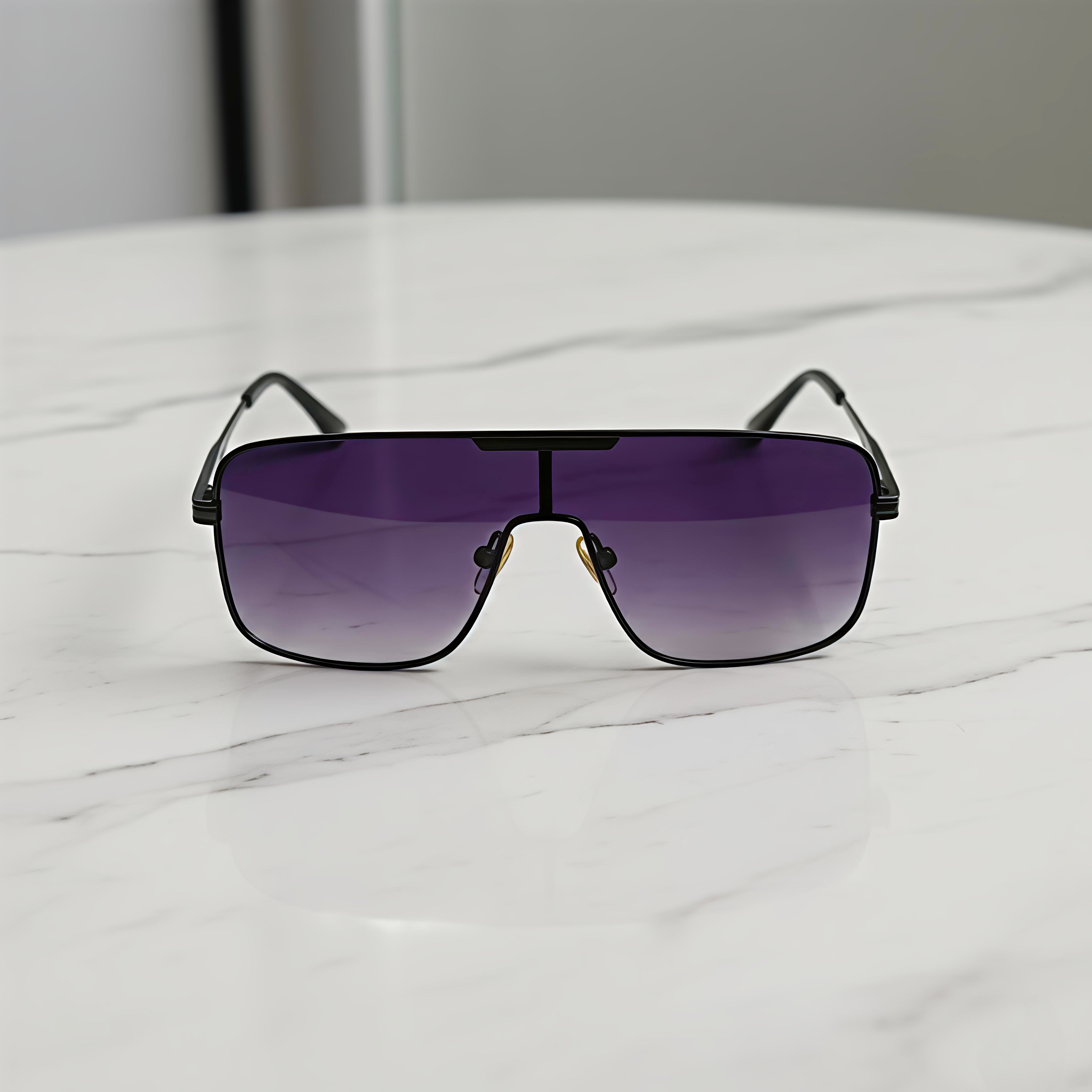 Classic Flat Top Shield Metal Sunglasses