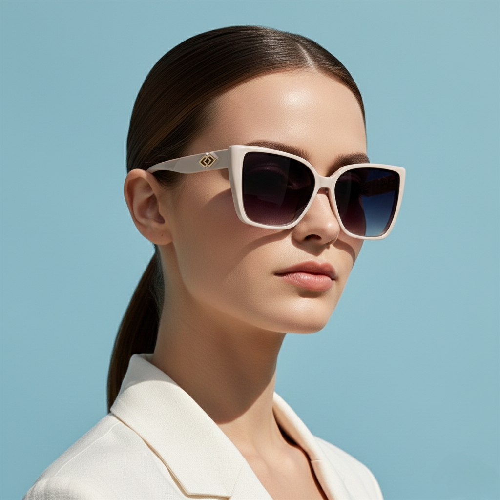 Stylish Oversized Sunglasses with White & Beige Combination