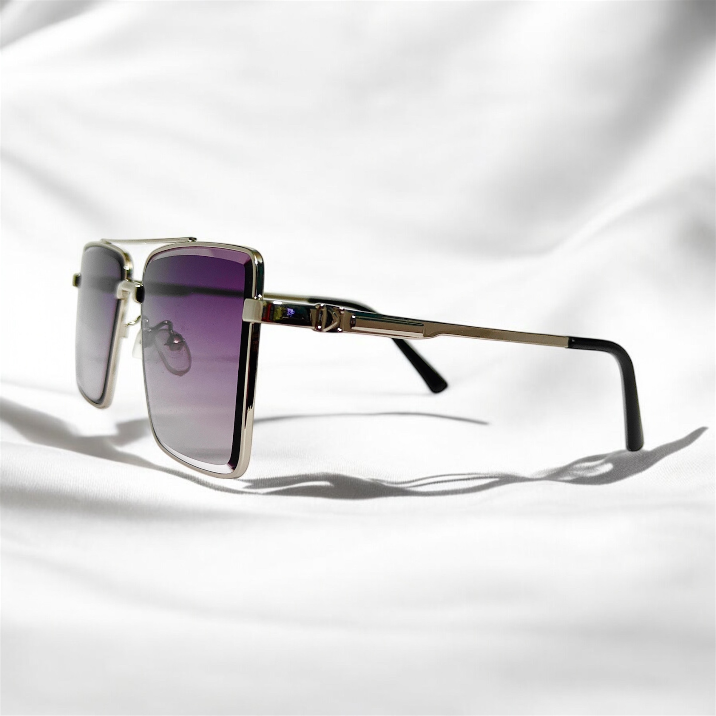 Rectangular Metal Double Bridge Unisex Sunglasses