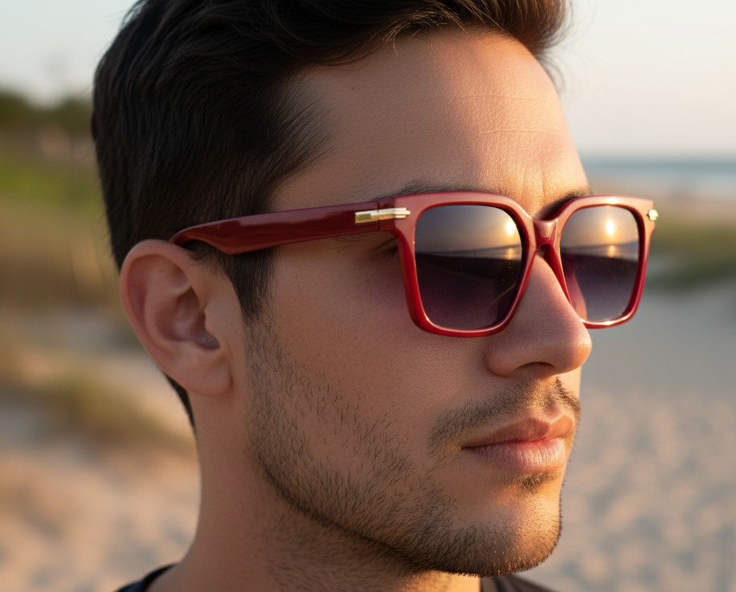 Red Men Sunglasses with Tinted Purple Lenses