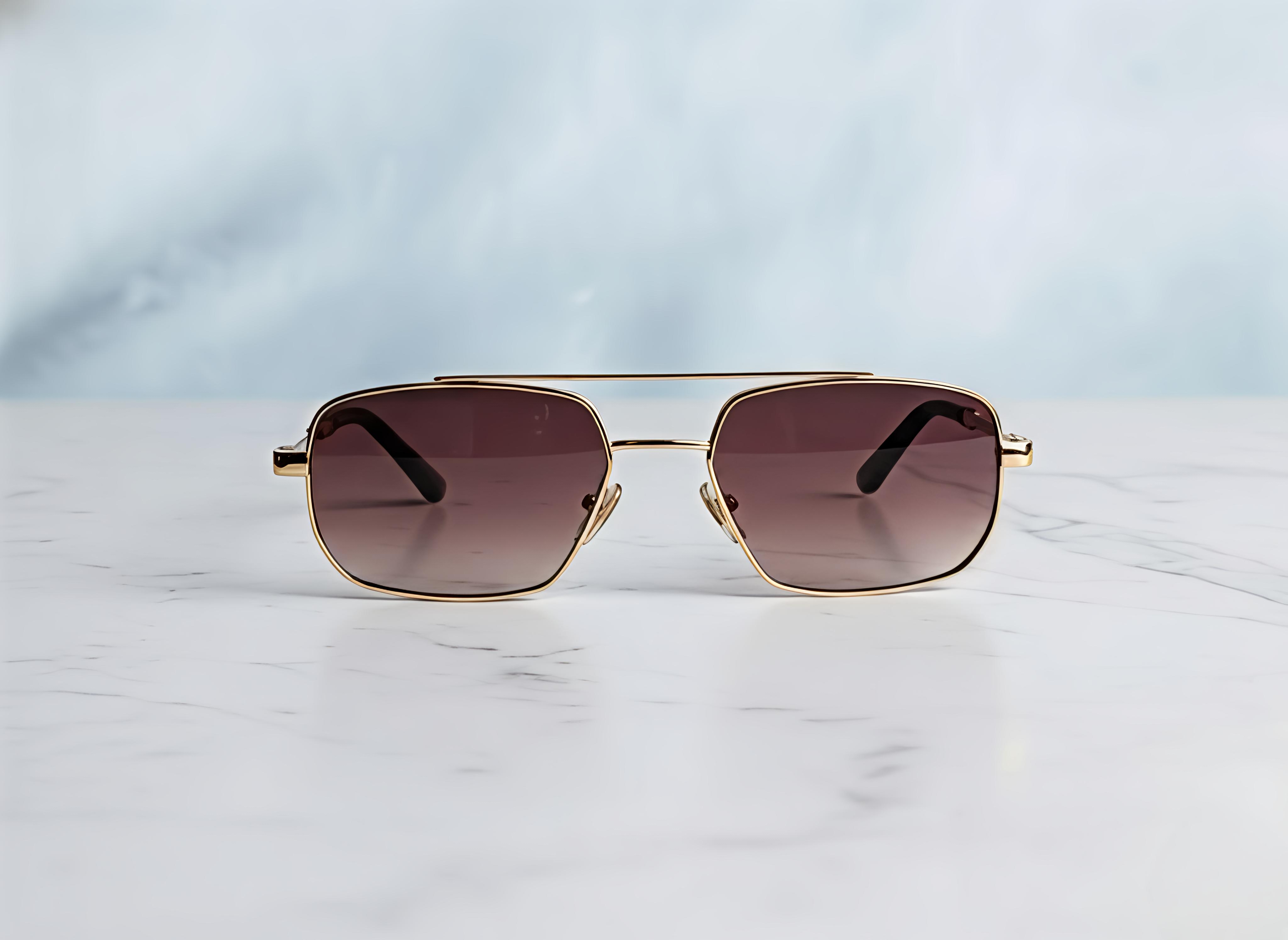Gold Frame Hexagonal Rectangular Sunglasses