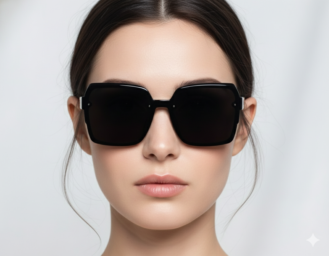 Oversized Black Pentagonal Sunglasses