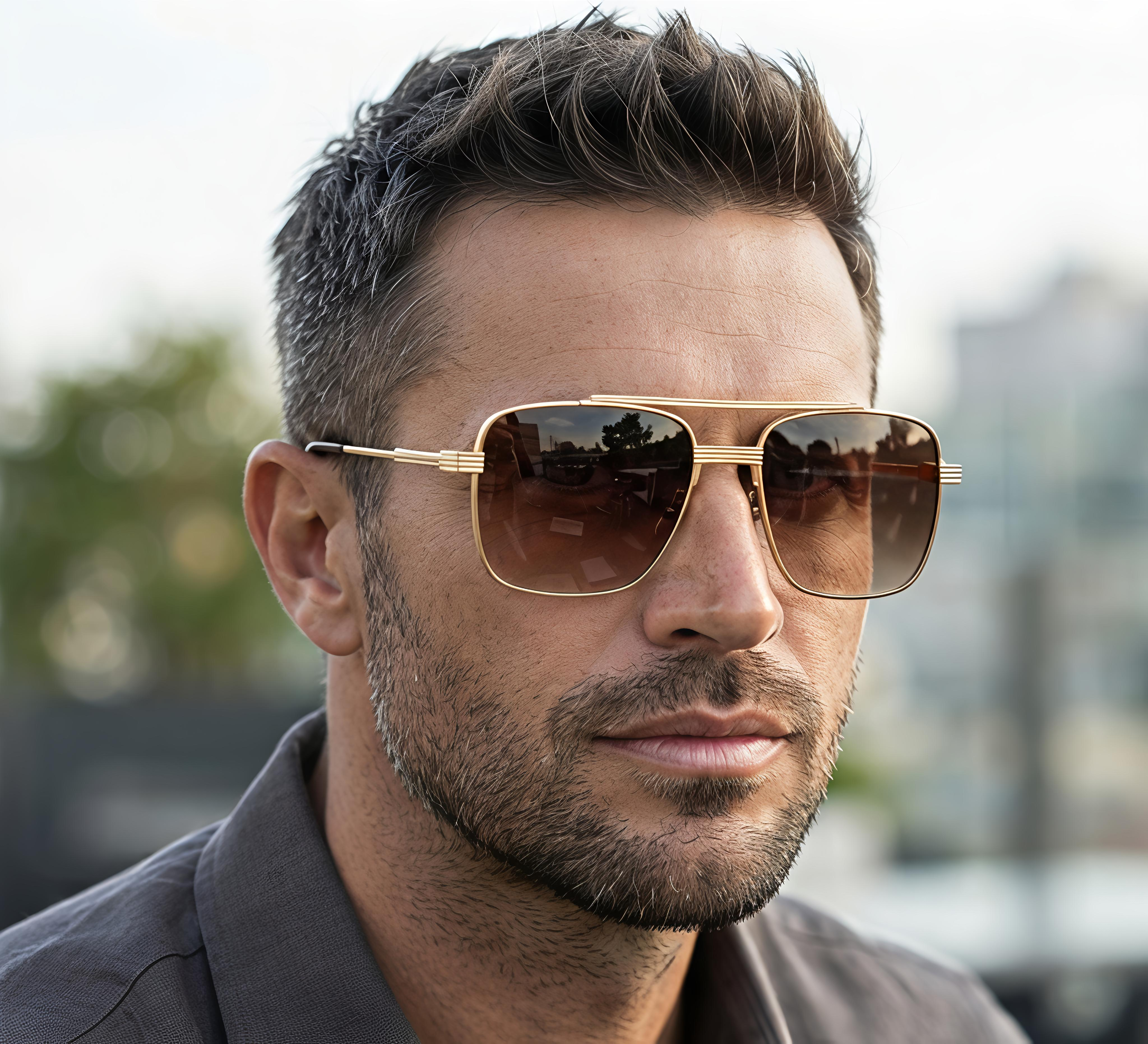 Gold Frame Square Navigator Sunglasses