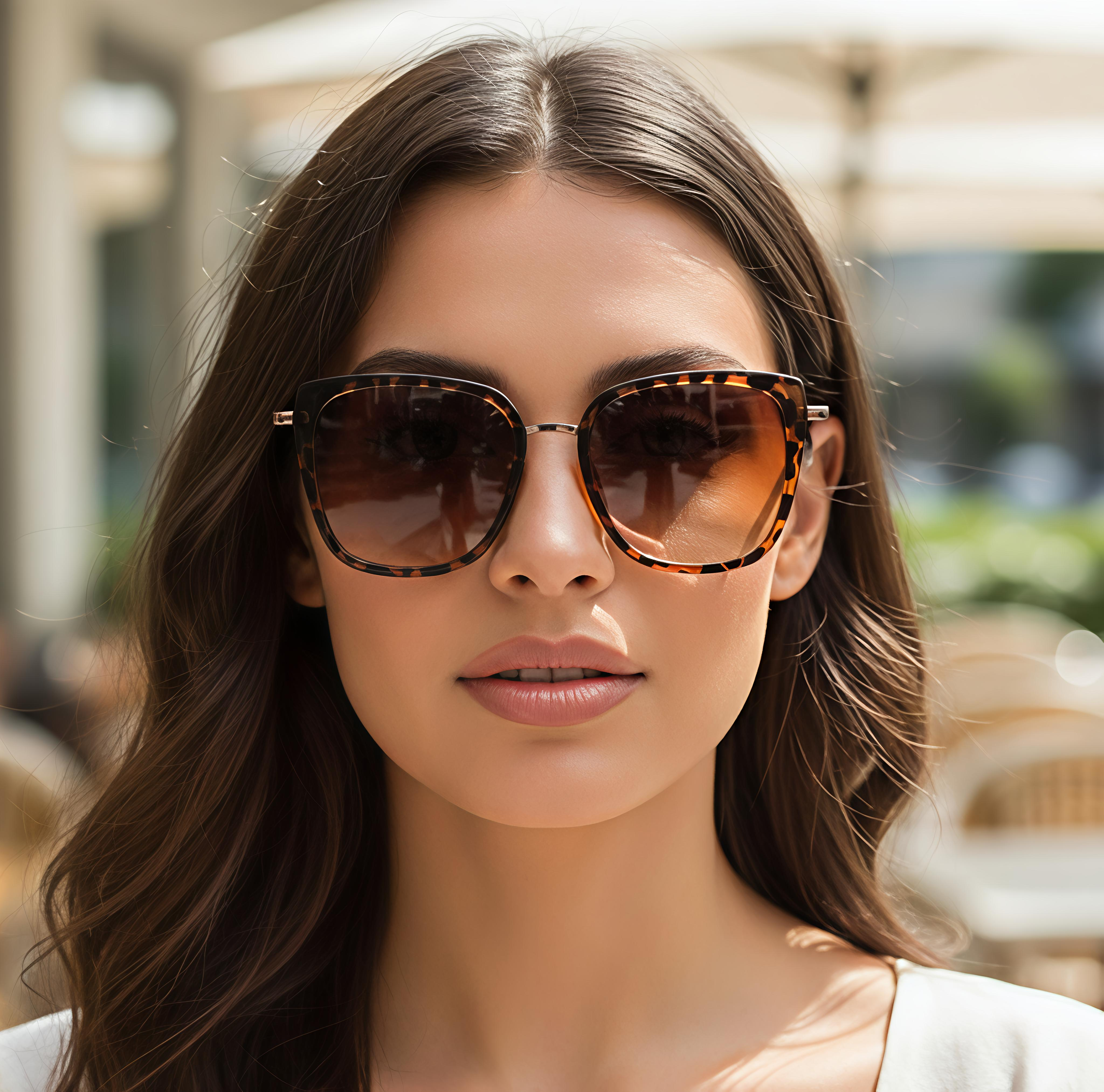 Square Cat-Eye Animal Print Sunglasses