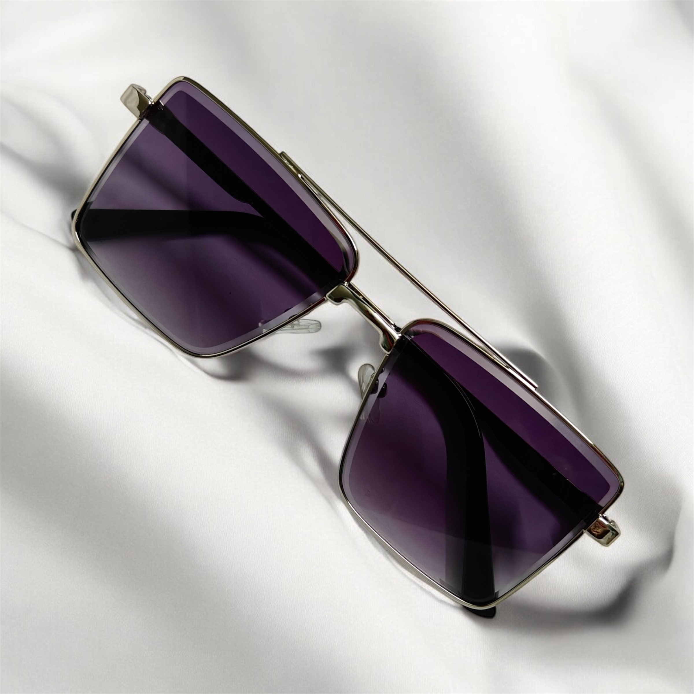 Rectangular Metal Double Bridge Unisex Sunglasses