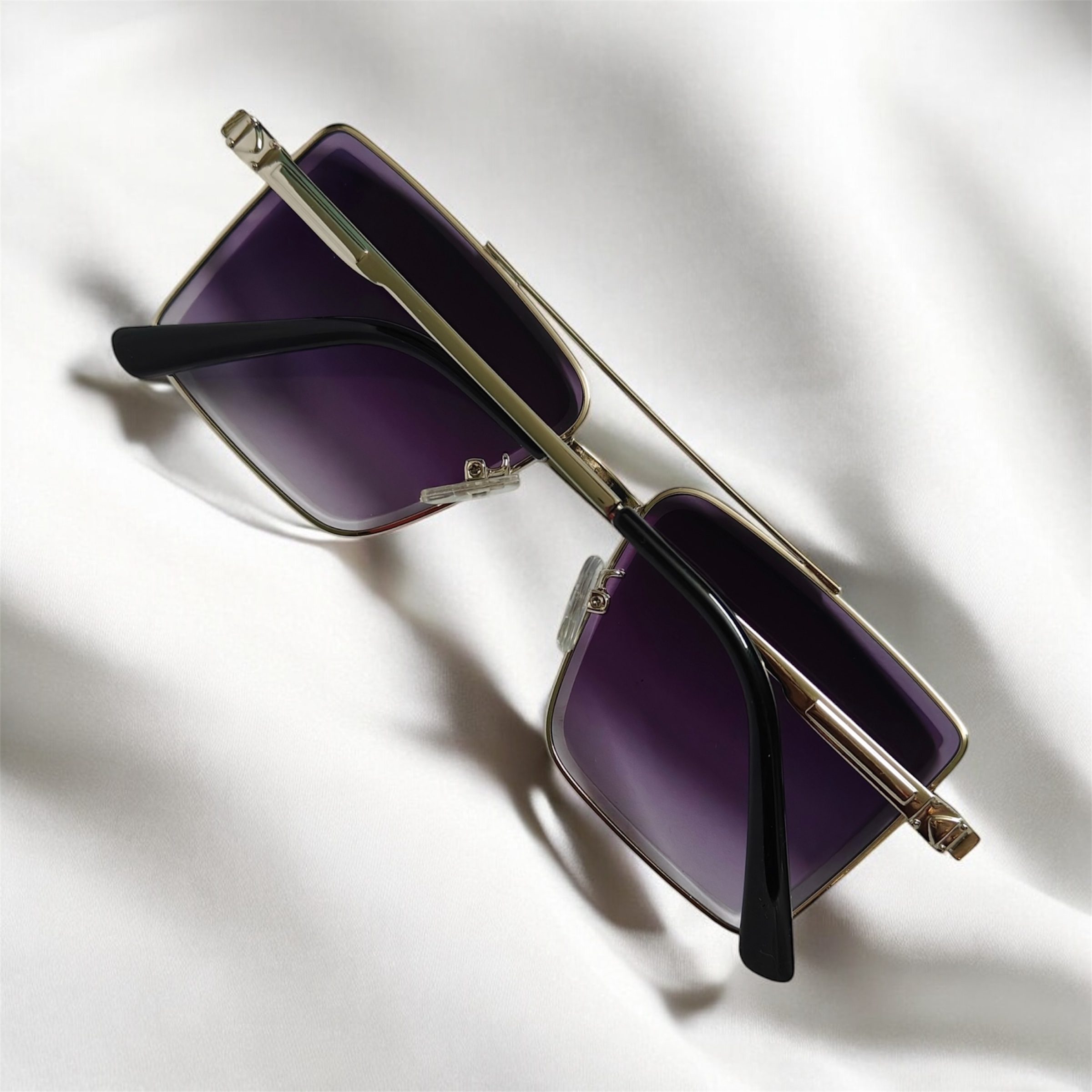 Rectangular Metal Double Bridge Unisex Sunglasses