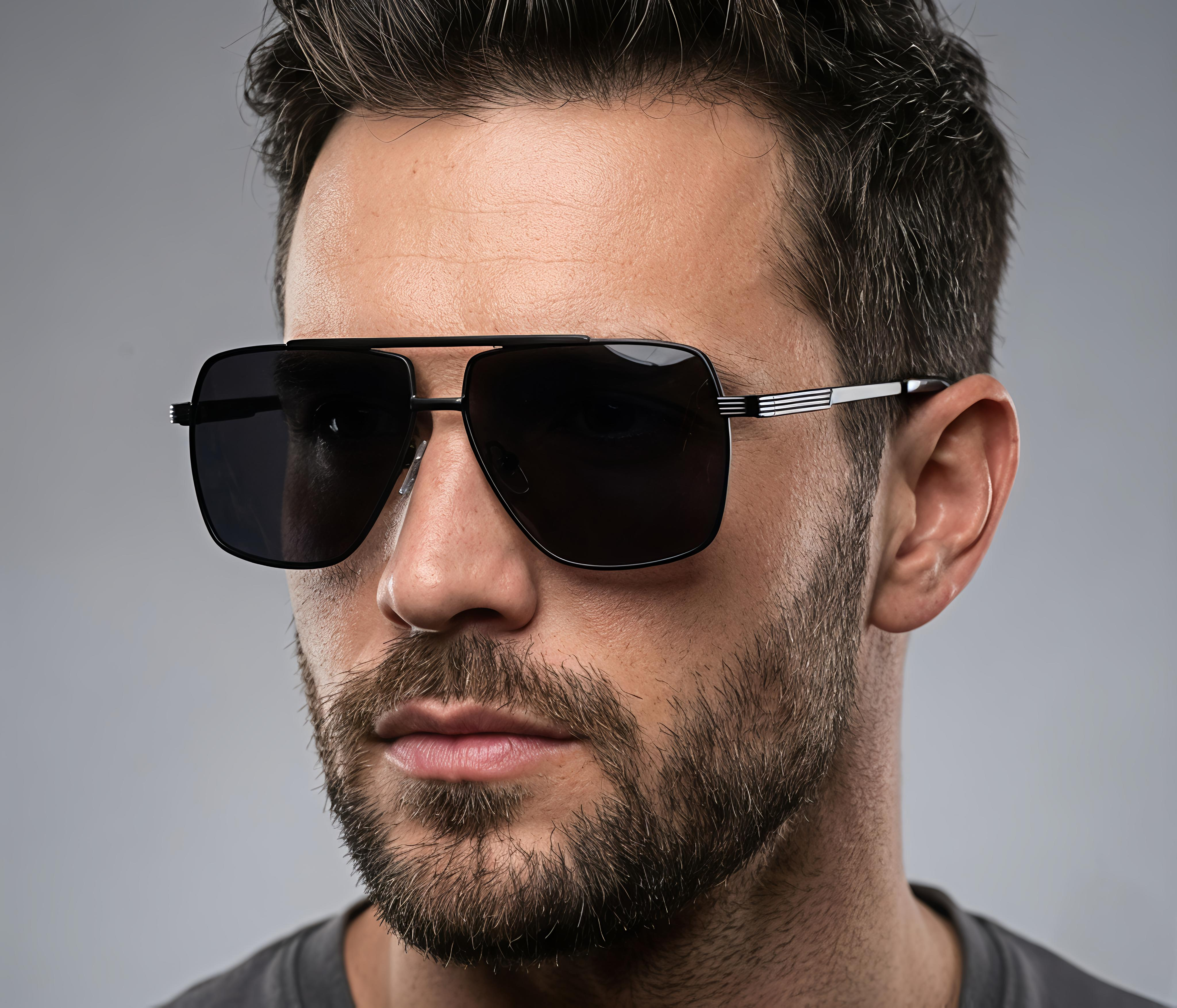 Matte Black Square Navigator Sunglasses