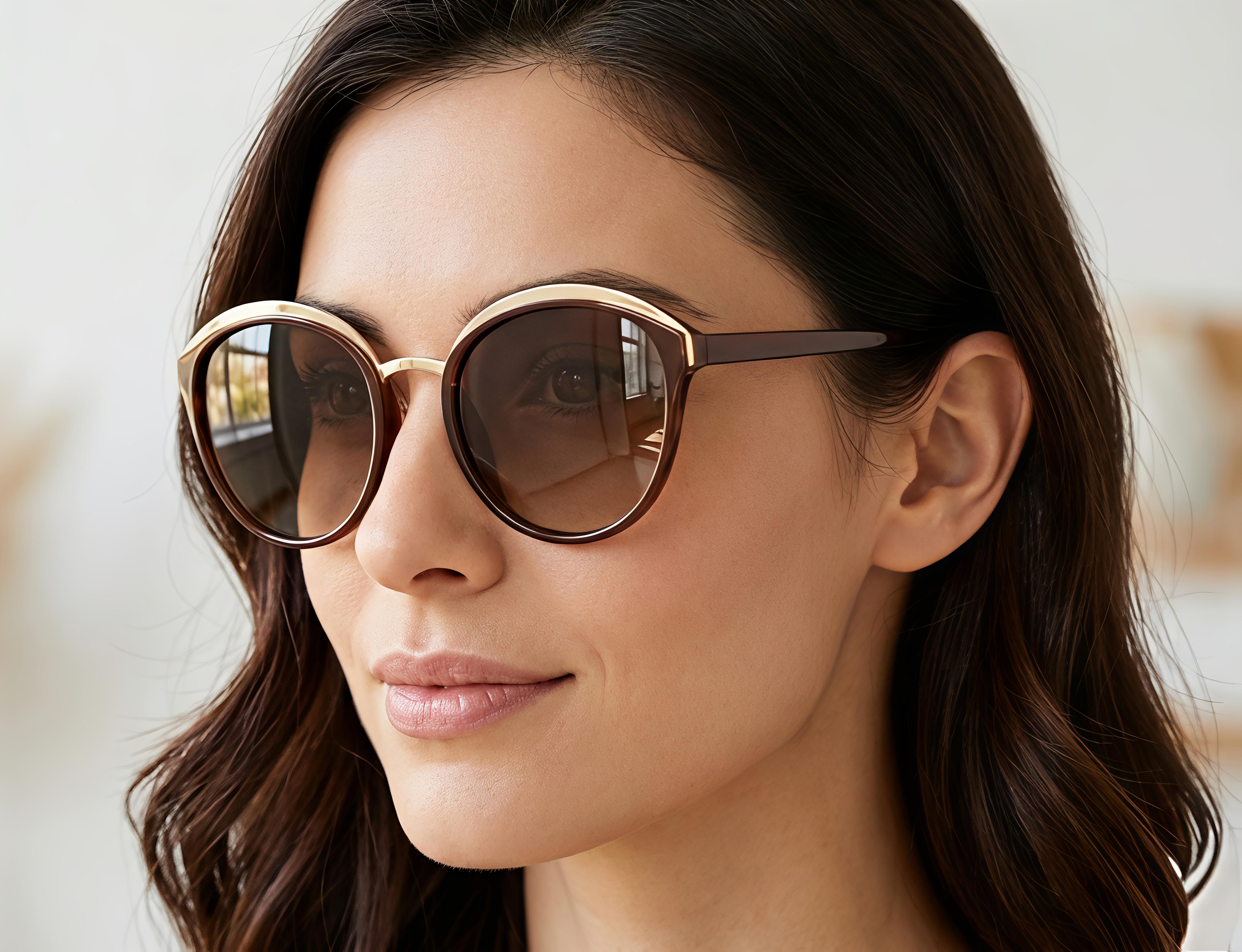 Arched Brow-Line Round Sunglasses