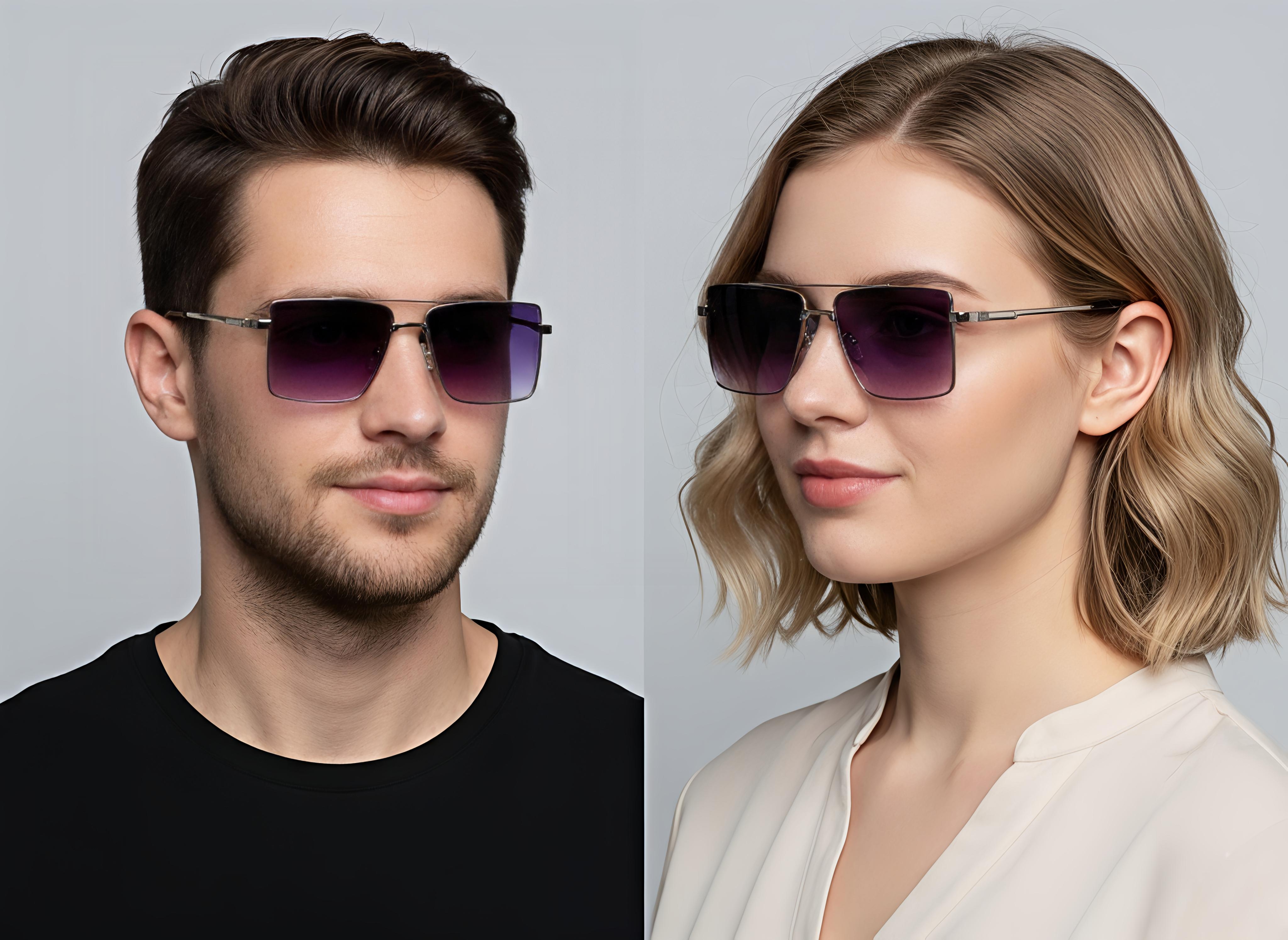 Rectangular Metal Double Bridge Unisex Sunglasses