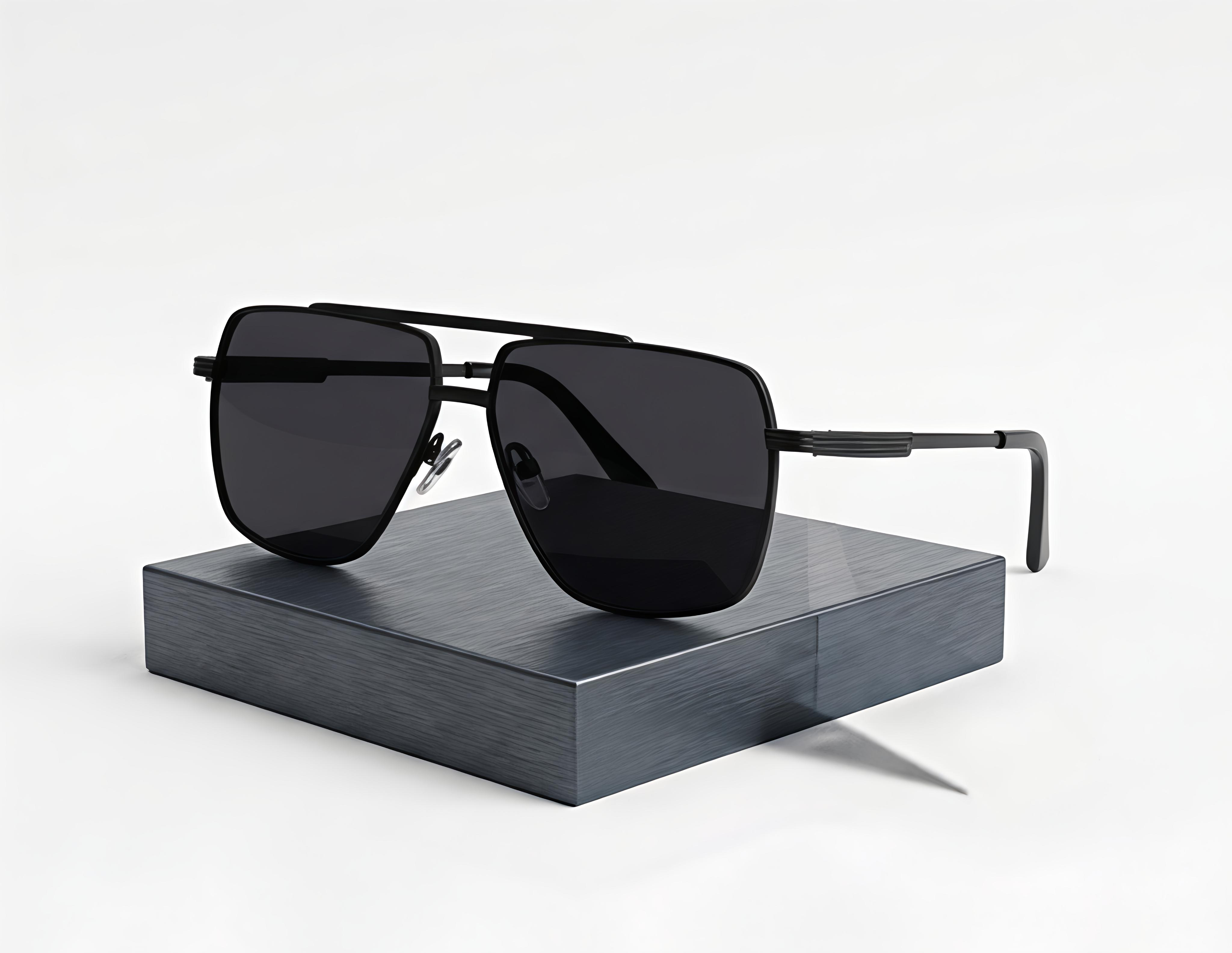 Matte Black Square Navigator Sunglasses