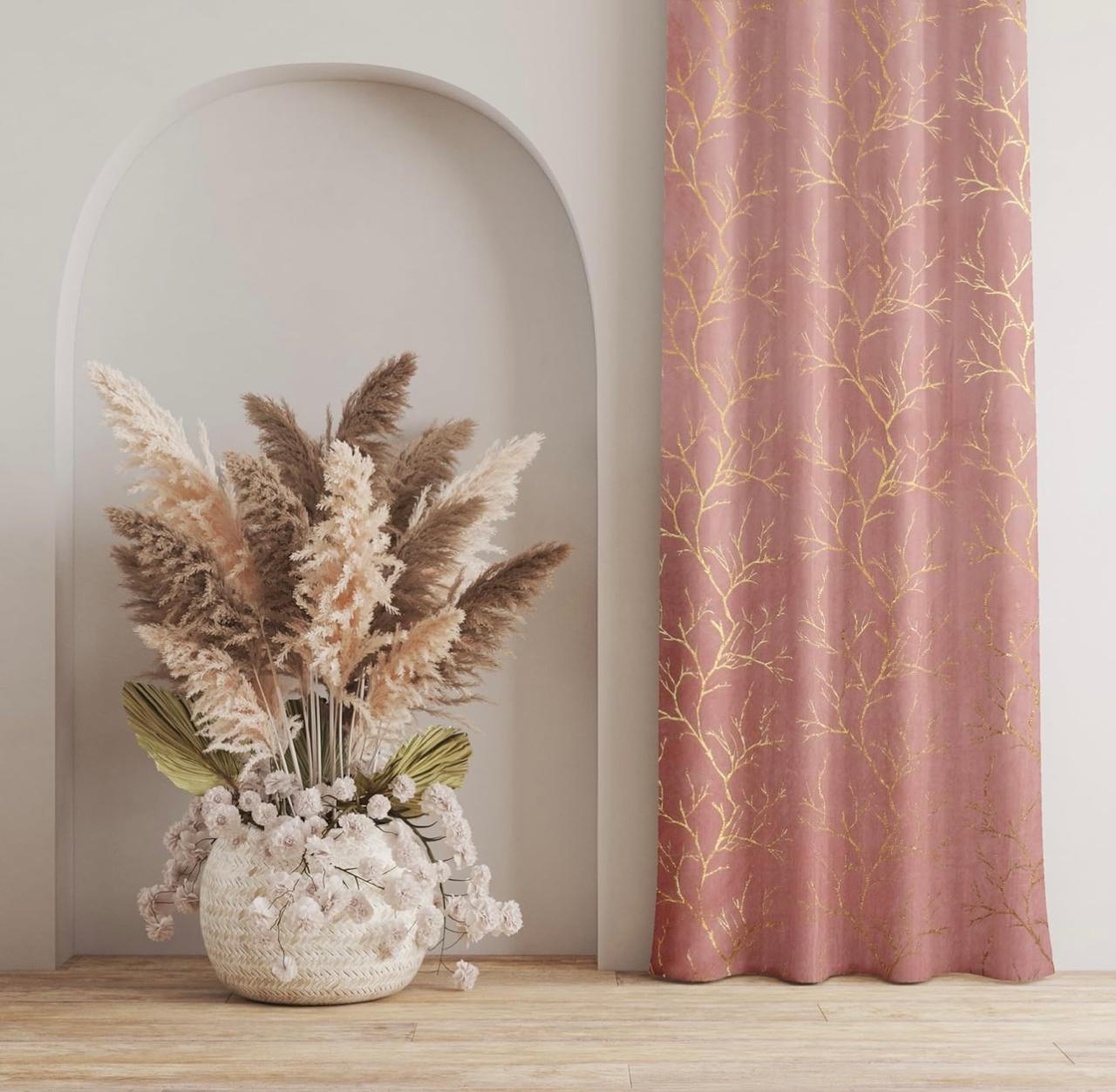 livingcreation Heavy Velvet Fabric Luxury Looks Room Darkening Floral Designer Curtains Pack of 2