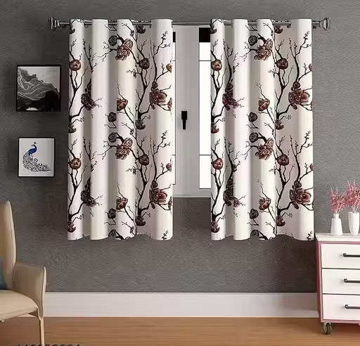 livingcreation Floral Printed Eyelet Polyester Curtains for Living Room & Bedroom | Set of 2