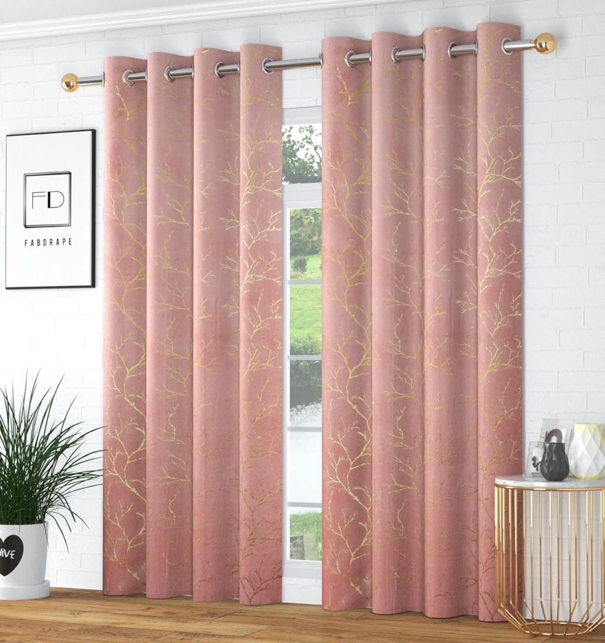 livingcreation Heavy Velvet Fabric Luxury Looks Room Darkening Floral Designer Curtains Pack of 2