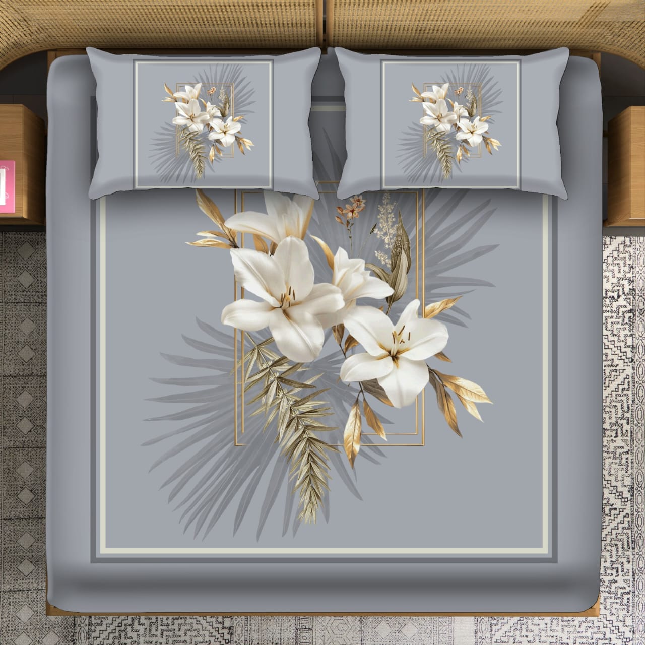 livingcreation Heavy 7D Digital Glace Cotton Printed Flat Double Bedsheet, and 2 Pillow Cover Without Joint II 400 TC,