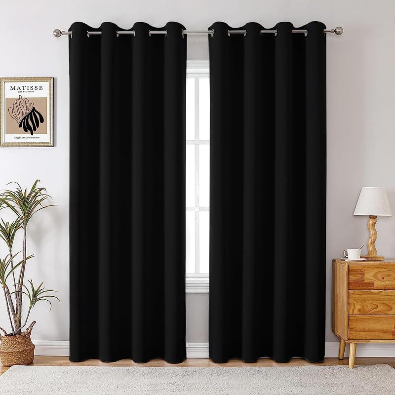 Livingcreations Room Darkening Plain Blackout Heavy Curtains Set of 2 for Door/Window/Long Door