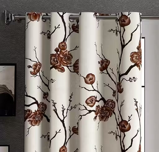 livingcreation Floral Printed Eyelet Polyester Curtains for Living Room & Bedroom | Set of 2