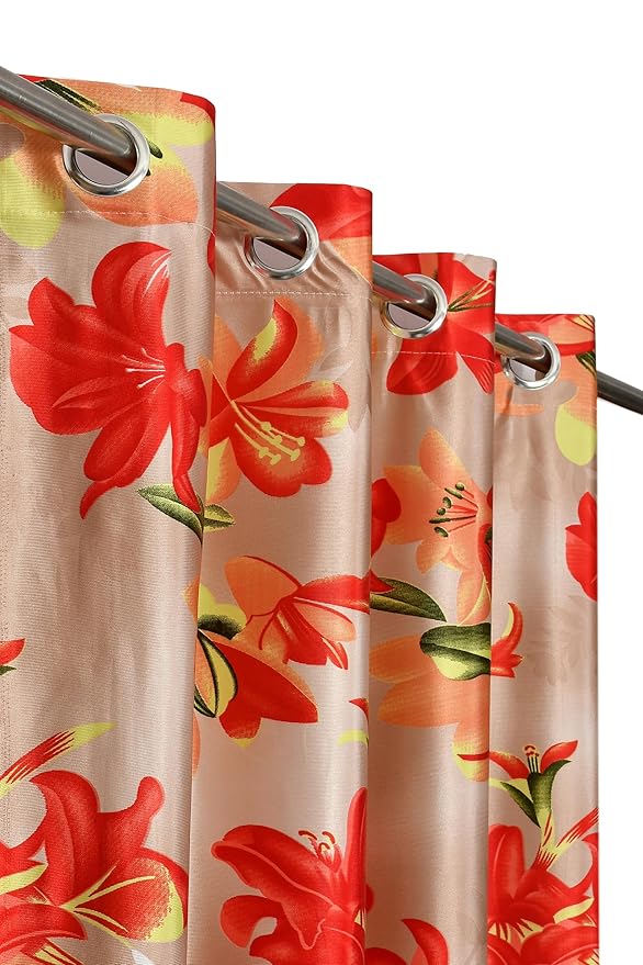 livingcreation Premium Polyester Floral Curtains – Pack of 3 (2 Printed + 1 Plain | Eyelet Style | Home & Living Room Curtains)
